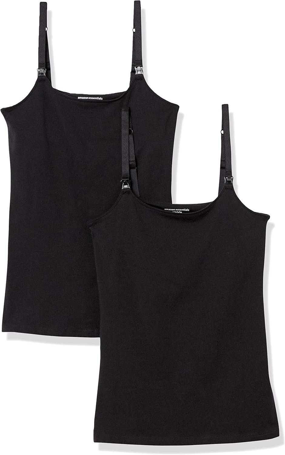Amazon Essentials Women’s Maternity Nursing Tops, Pregnancy Clothes with Adjustable Straps and Built-in Shelf Bra, Pack of 2