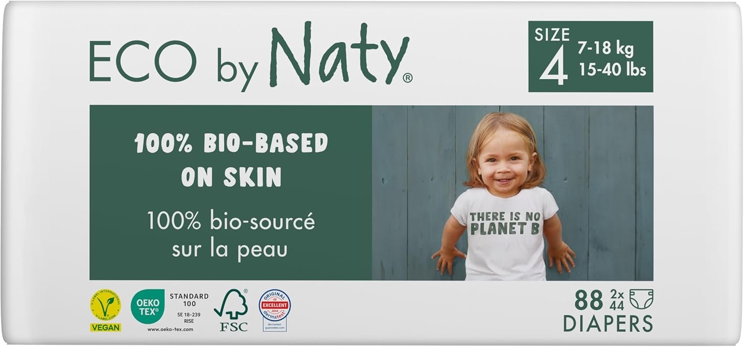 Eco by Naty Baby Diapers – Plant-Based Eco-Friendly Diapers, Great for Baby Sensitive Skin and Helps Prevent Leaking (Size 4, 88 Count)