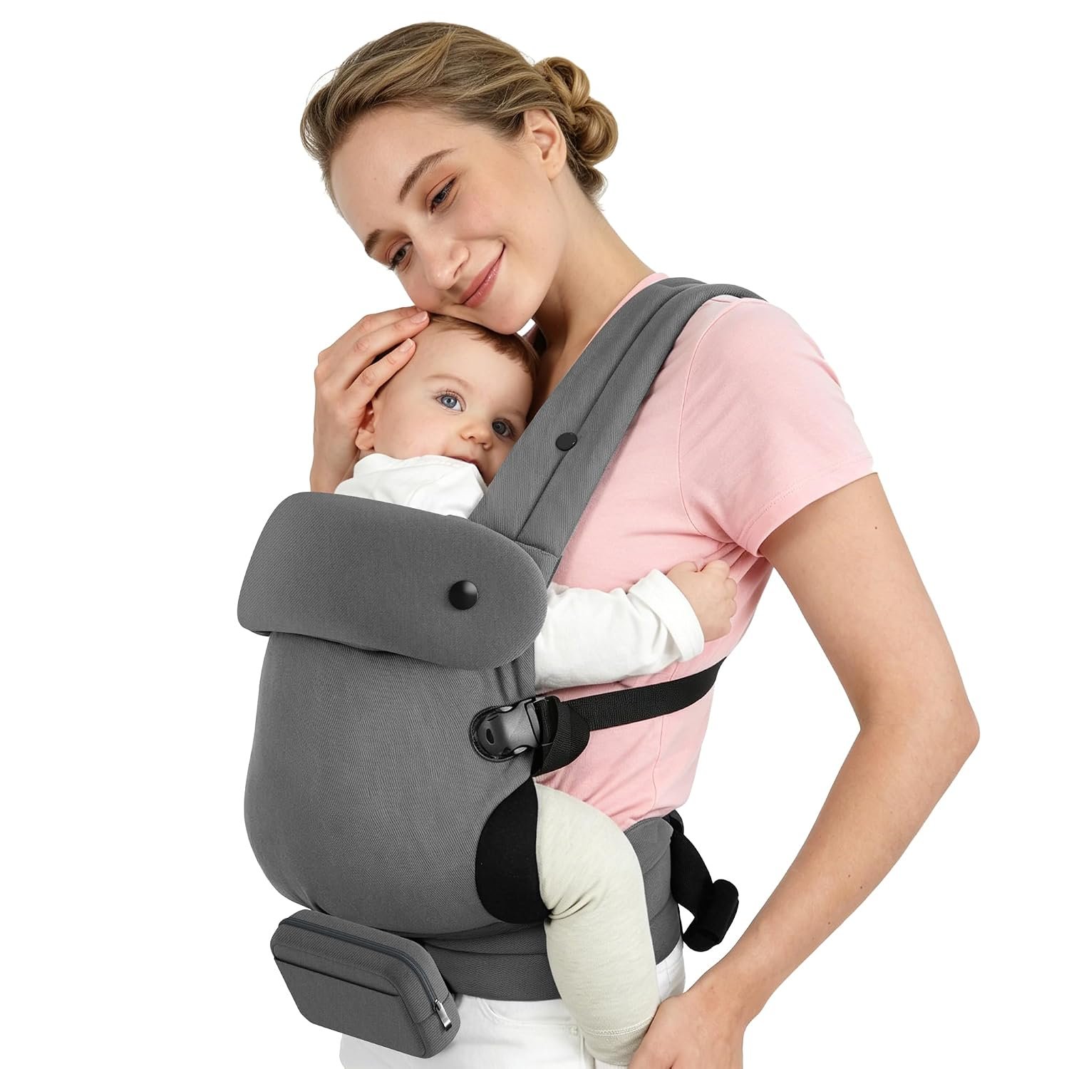 Ergonomic Baby Carrier Newborn to Toddler (7-44 lbs), Lightweight Infant Carrier with Windproof Cover & Bottle Bag, All-Position Toddler Carrier for Hands-Free Parenting