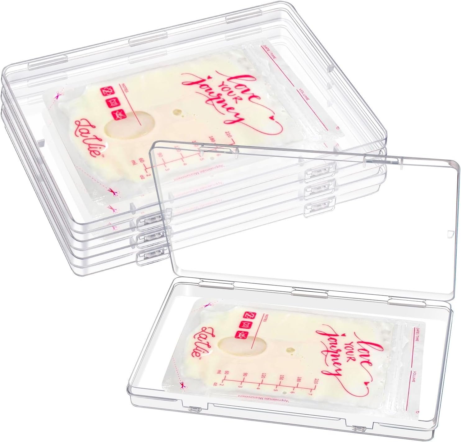 4 Pcs Clear Flat Breast Milk Freezer Storage Organizer, Space Saving Breastmilk Freezer Tray for Breastfeeding Bag Organization, Reusable Breastmilk Storage Containers, 7.48 x 5.11 x 0.67 in (4 Pcs)