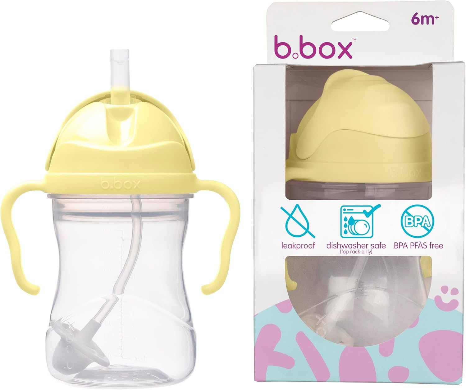 b.box Sippy Cup with Weighted Straw. Drink from any Angle, Leak Proof, Spill Proof, Easy Grip. BPA Free, Dishwasher Safe. For Babies 6m+ to Toddlers (Banana Split, 8oz)