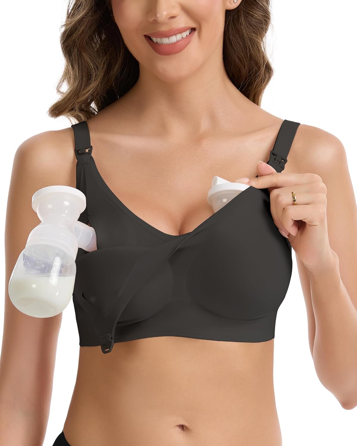 Vinfact Pumping Bra Hands Free Comfort Wireless Seamless Breast Pump Bra Full Coverage Everyday Bra for Maternity Postpartum
