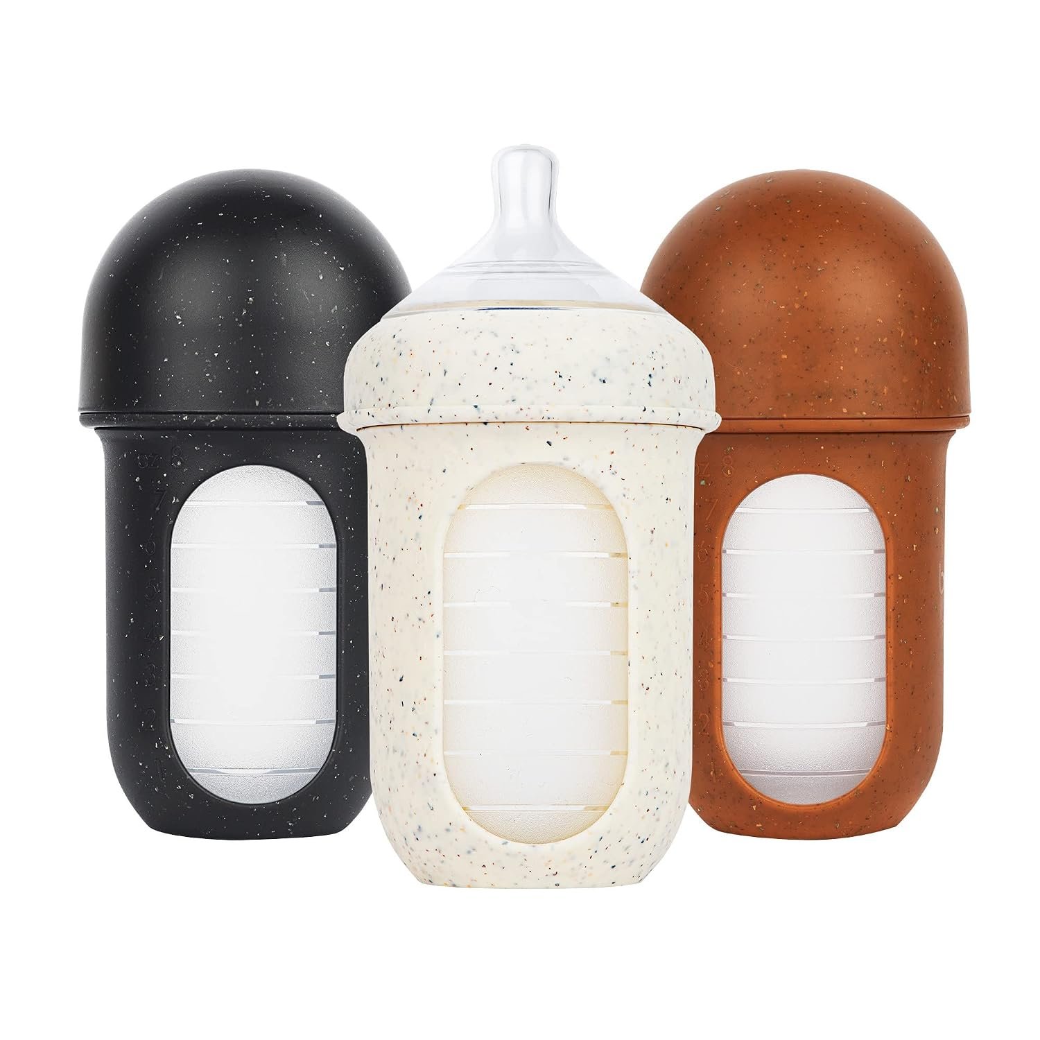 Boon Nursh Bottles – Silicone Baby Bottles Help Ease Colic Symptoms – Formula and Breast Milk Only Touch Food-Grade Silicone – Medium Flow – 8 Oz – Speckle
