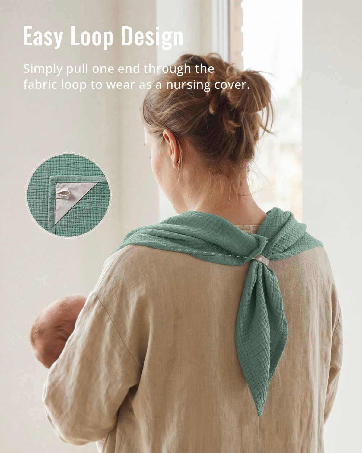 Blissful Diary Muslin Multi-Use Cloth – 4-in-1 Privacy Nursing Cover, Swaddle Blanket, Car Seat Cover, Burp Cloth, Portable Breastfeeding Essentials for Women, Baby Must Have (Roman Green)