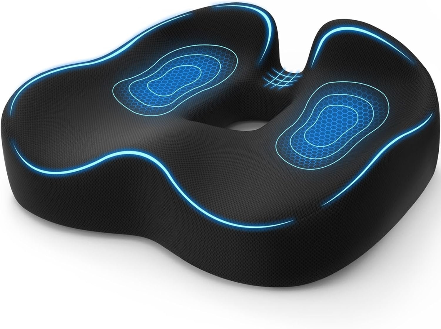 TushGuard Ergonomic Seat Cushion with Coccyx Cutout – 4-Zone Structure Office Chair Cushions for Tailbone Pressure Relief, Non-Slip Chair Pad with Washable Cover for Car, Office, Wheelchair, Black