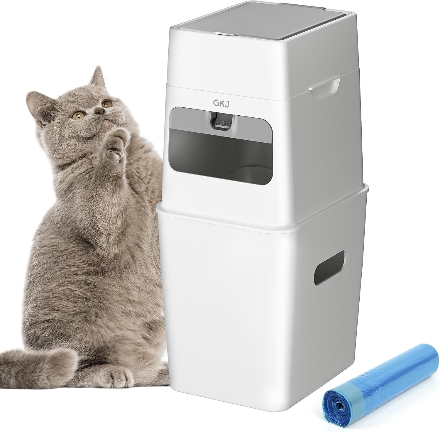 GKJ Cat Litter Box Waste Disposal System for Odor Control Cat Litter Trash Can | Includes 1 roll of 16 Easy Tear-Off Bags | Diaper Trash Can