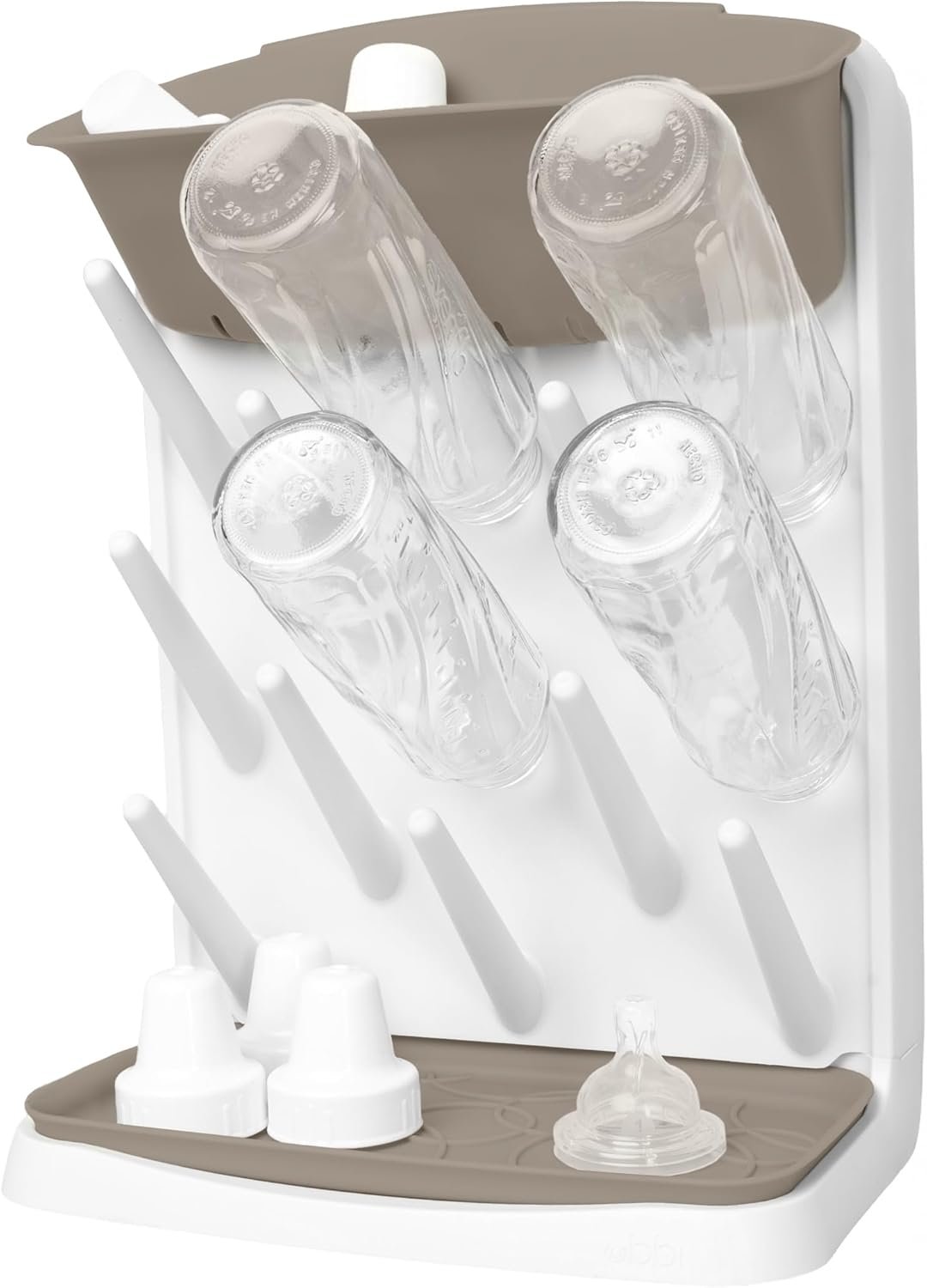 Ubbi Vertical Baby Bottle Drying Rack, Space Saving Countertop Drying Rack Baby Accessory, Taupe