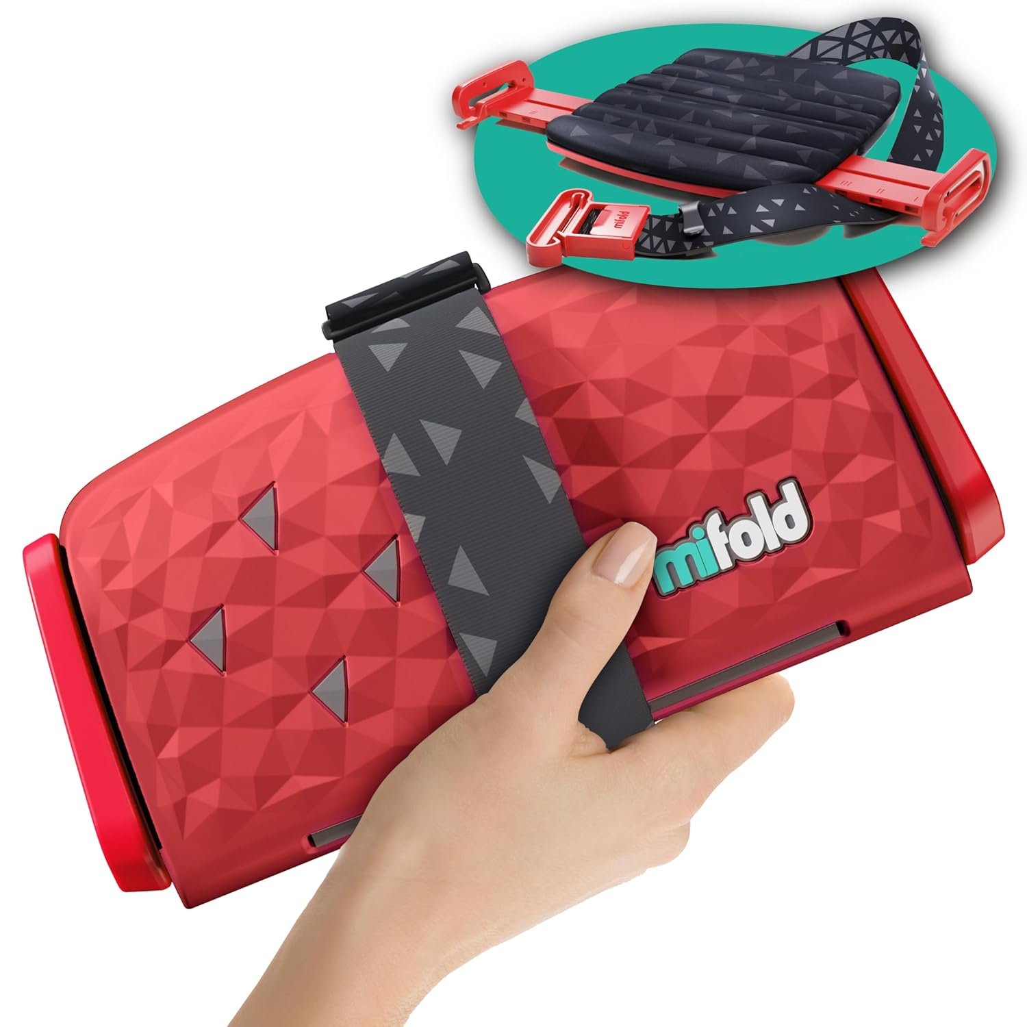New mifold Comfort Grab-and-go Car Backless Booster Seat- Compact and Portable for Every Day, Carpooling, Travel, Compact for Every Day, Comfortable for Every Adventure, Racing Red