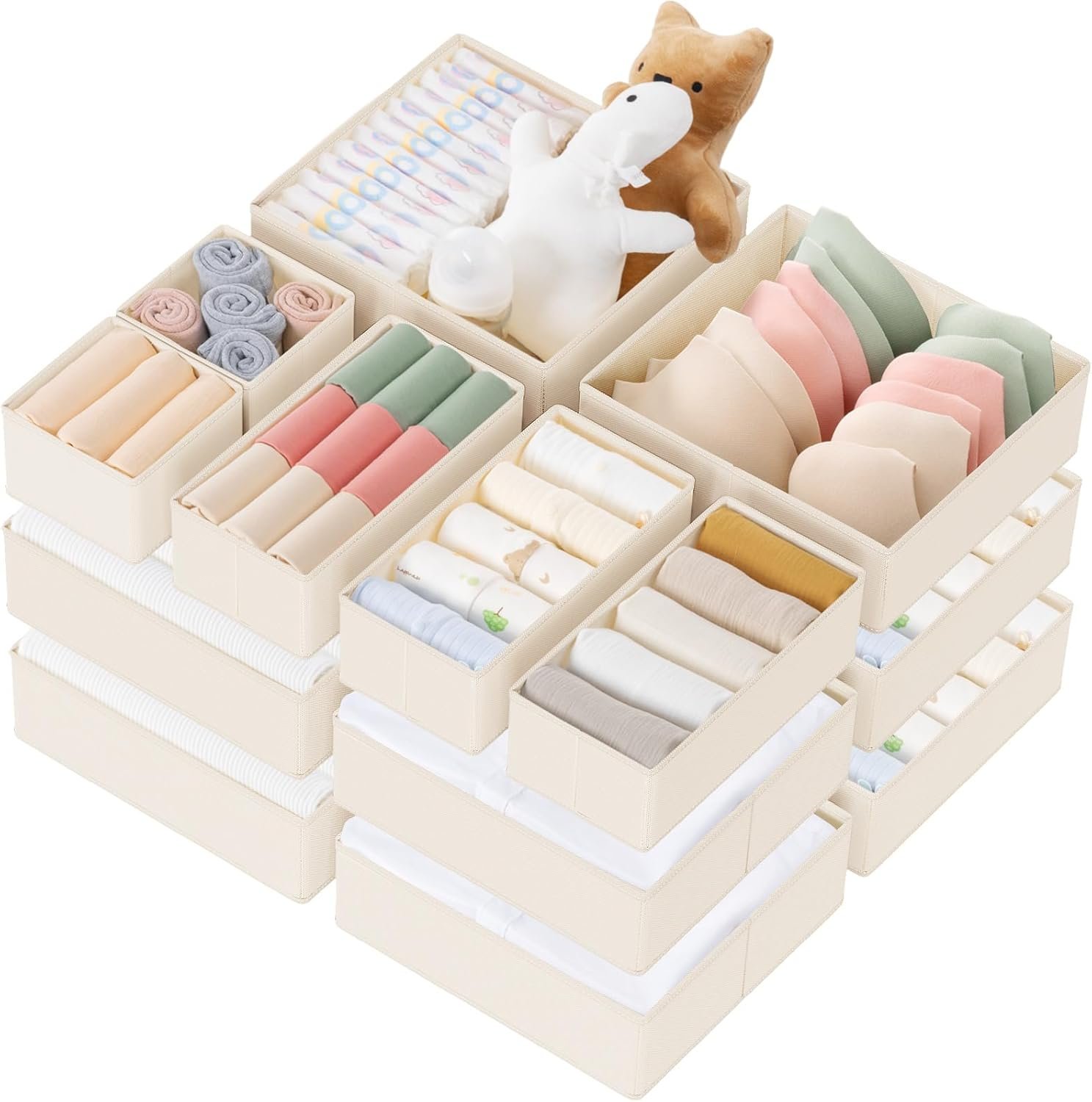 Criusia Drawer Organizer Clothes, 21 Pack Dresser Organizer for Baby Clothes, Underwear, Sock – Foldable Closet Organization and Storage Dividers Bins for Nursery, Bedroom (Beige)
