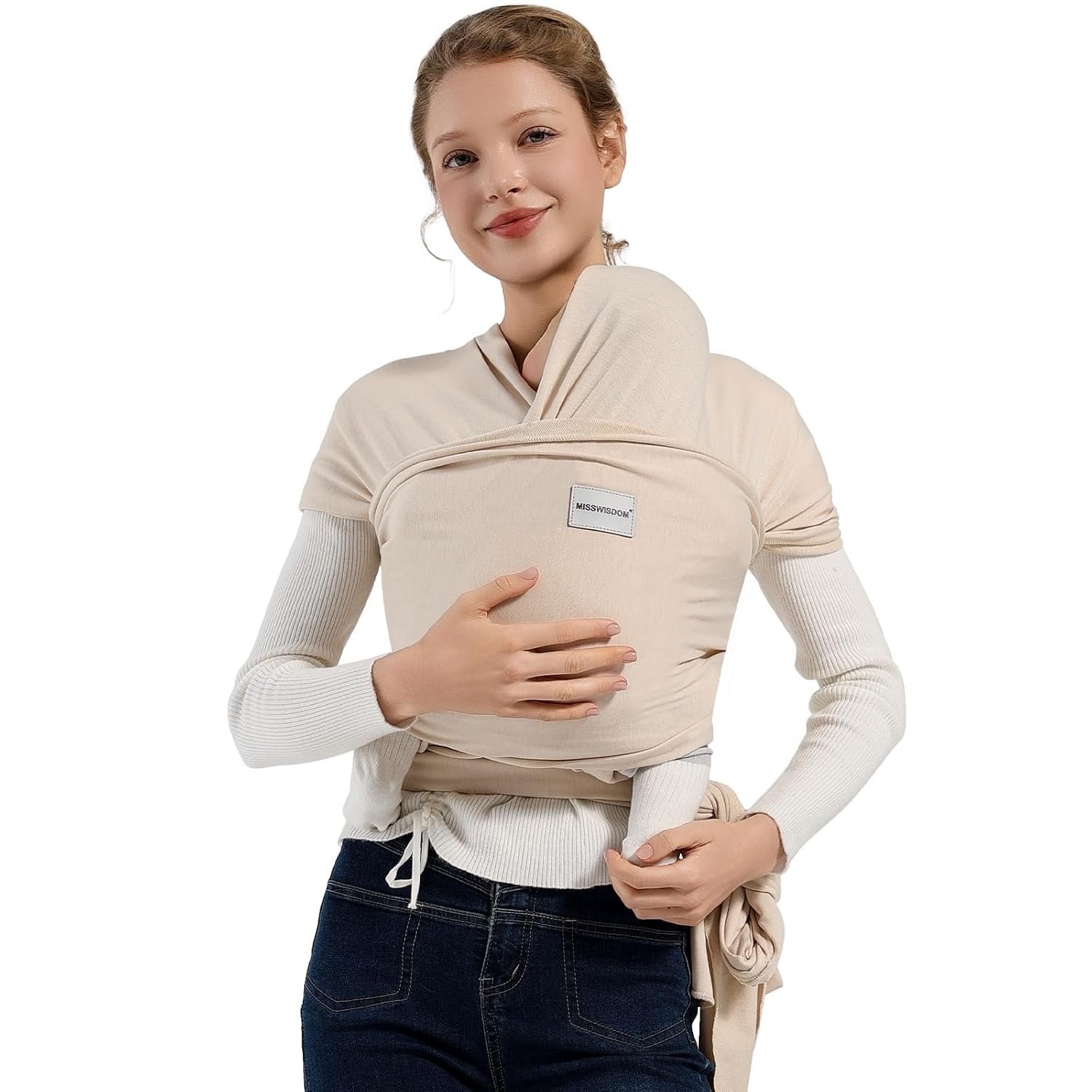 MISSWISDOM Baby Wraps Carrier, Baby Carrier Wrap Newborn Sling 7-35lbs, Baby Wearing Wrap Newborn Wrap Carrier, Baby Sling Carriers for Newborn and Infant, Beige