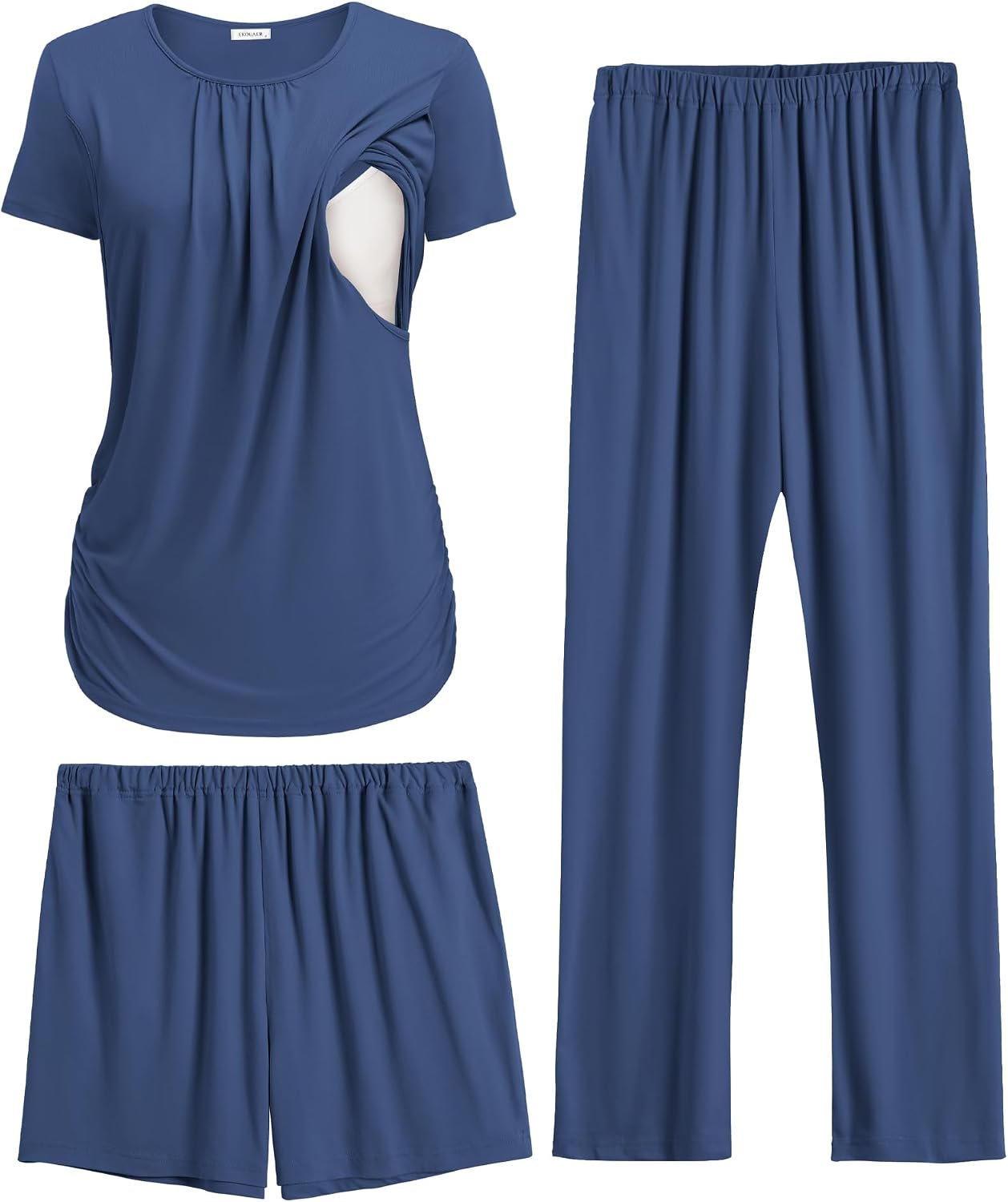 Ekouaer Maternity Nursing Pajamas Set 3 Piece Postpartum Lounge Breastfeeding Pjs Pregnancy Shorts & Pants S-XXL