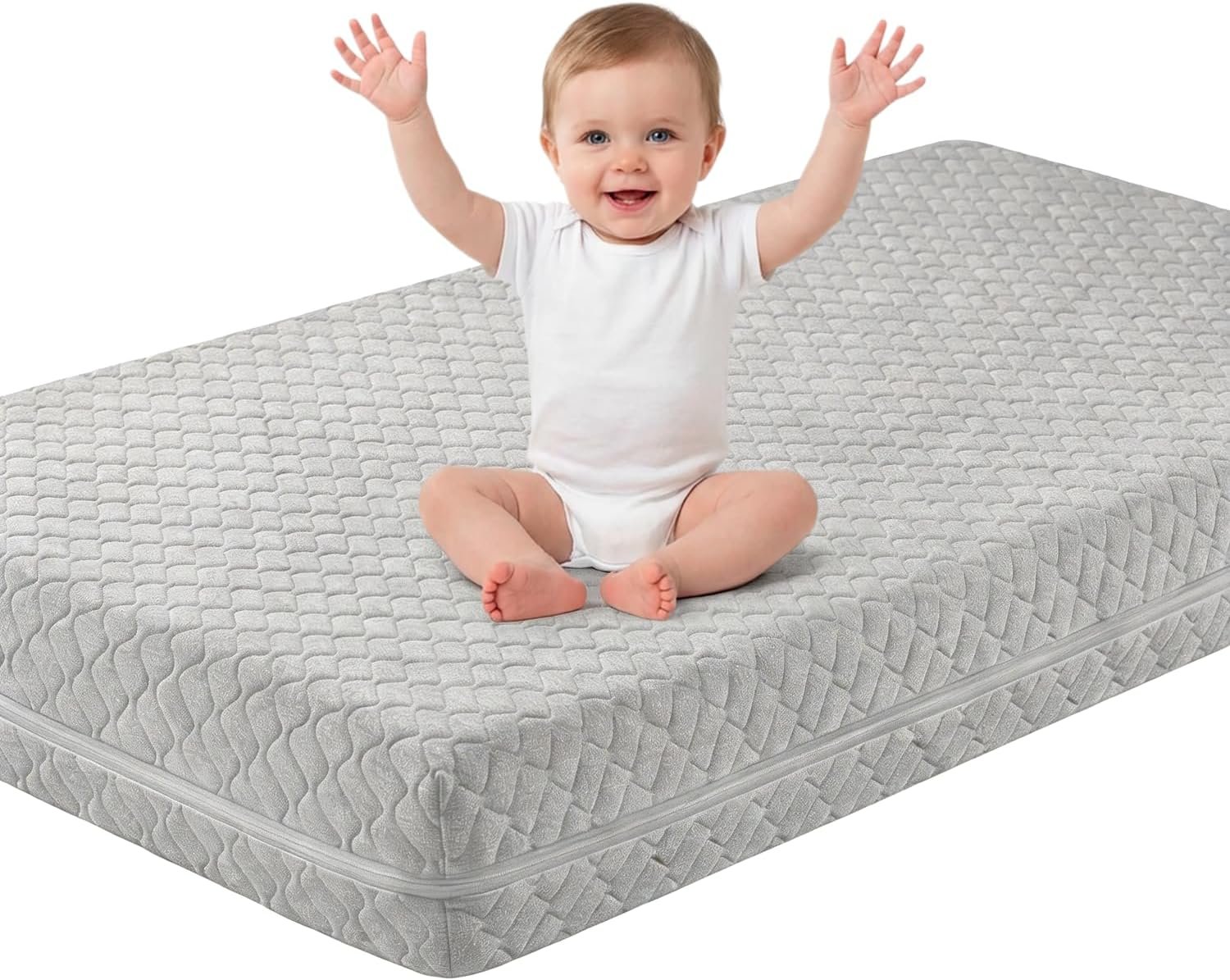 Crib Mattress, Dual-Sided Breathable Baby and Toddler Memory Foam Mattress with Removable and Washable Cover, 100% Knitted Fabric, Fits Standard Cribs and Toddler Beds, 52″ x 28″ x 5″, Grey