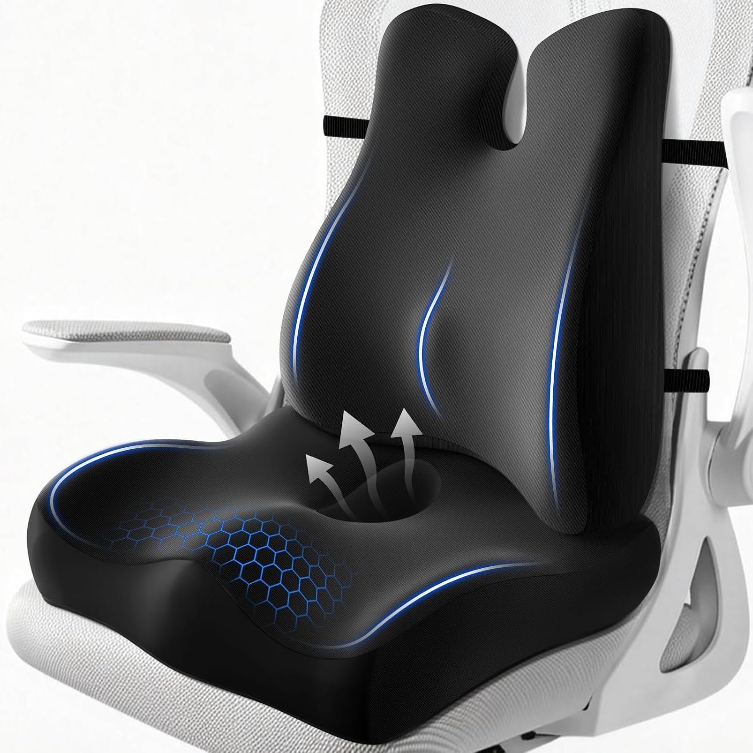 Lumbar Support Pillow for Office Chair,Seat Cushion with Back Support,Office Chair Cushion for Tailbone Pain,Sciatica and Hemorrhoid Relief (Black)