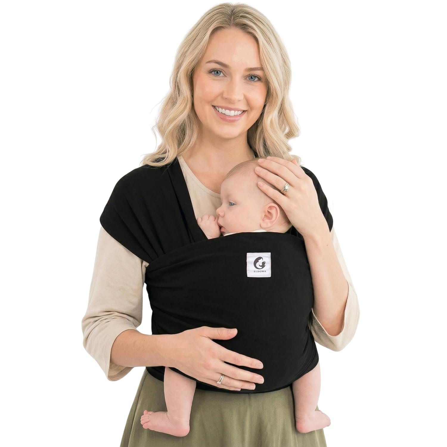 ELDOMA Black Baby Wrap Carrier – Lightweight, Breathable Baby Sling, Hands Free Baby Carrier Sling, Baby Carriers from Newborn to Toddler, (7-35 lbs / 3-15kg)