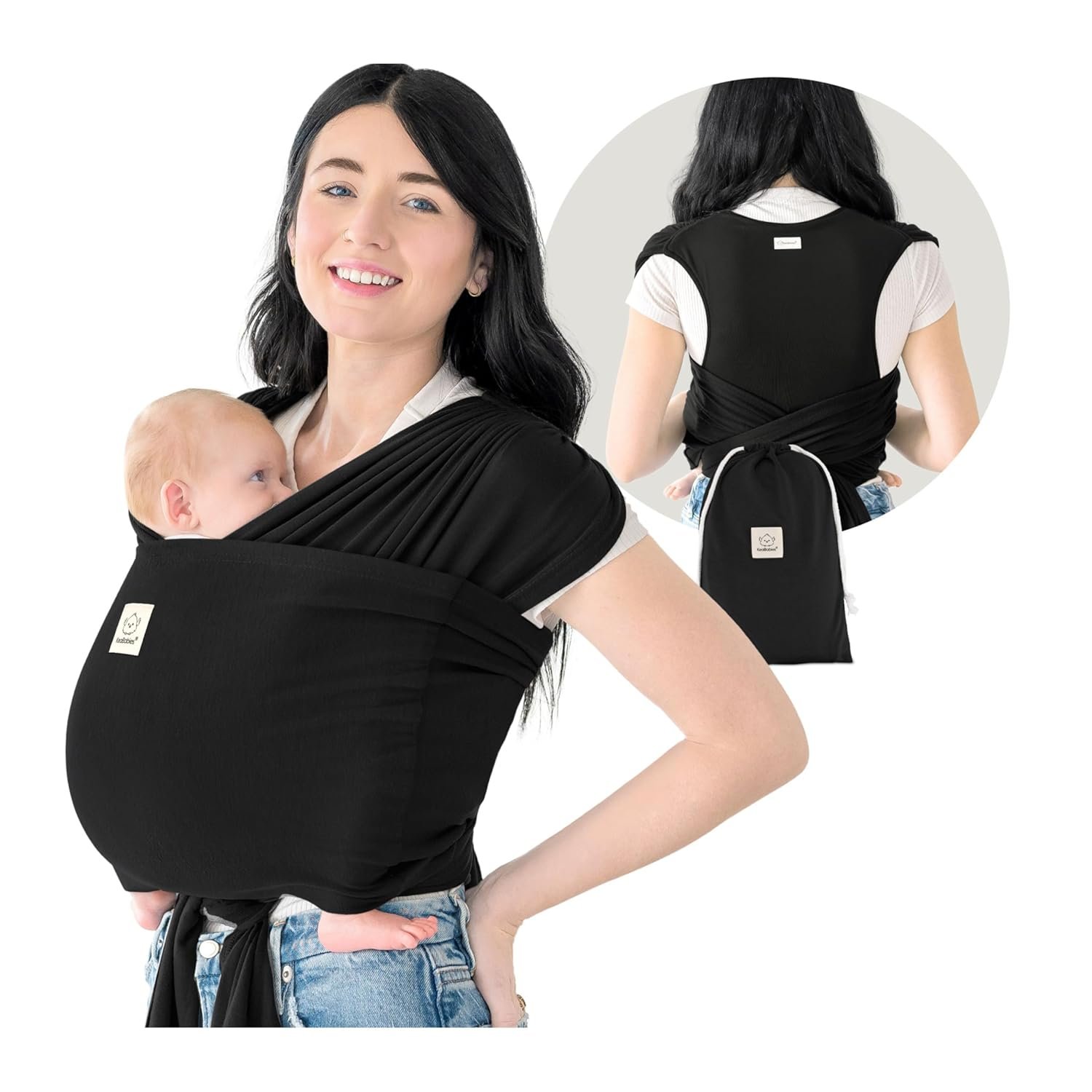KeaBabies Baby Wrap Carrier Ring Sling – Easy to Wear, Adjustable D-Lite Baby Carrier Newborn to Toddler, Infant Carrying Shirt, Hands Free Bonding, Breathable Fabric Wearing Wrap (Trendy Black)