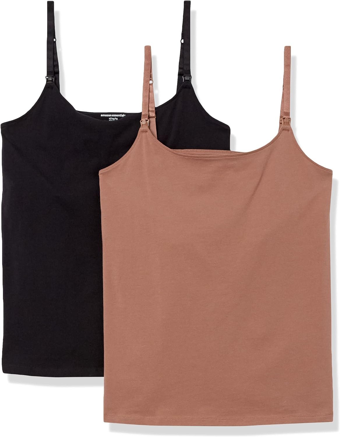 Amazon Essentials Women’s Maternity Nursing Tops, Pregnancy Clothes with Adjustable Straps and Built-in Shelf Bra, Pack of 2
