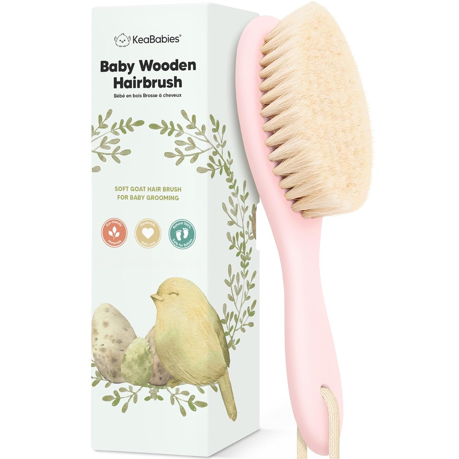 Wooden Baby Hair Brush for Toddler Girls, Boys – Infant Cradle Cap Brush, Newborn Baby Comb, Soft Goat Bristles Comb for Newborn Girl, Boy Hair, Scalp, Styling, Bath Essentials (Blush, Regular)