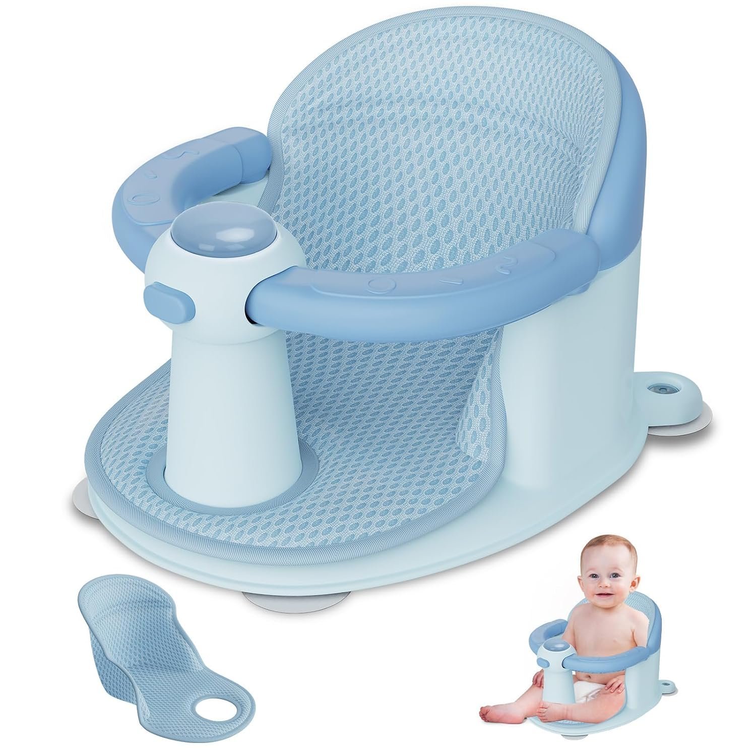 Baby Bath Seat for Babies 6 Months & Up – Baby Bath Seats for Babies Sitting Up | Non-Slip Baby Bath Chair with Cushion & Suction Cup | Toddler Bath Seat Newborn Infants Baby Bathtub Seat (Blue)