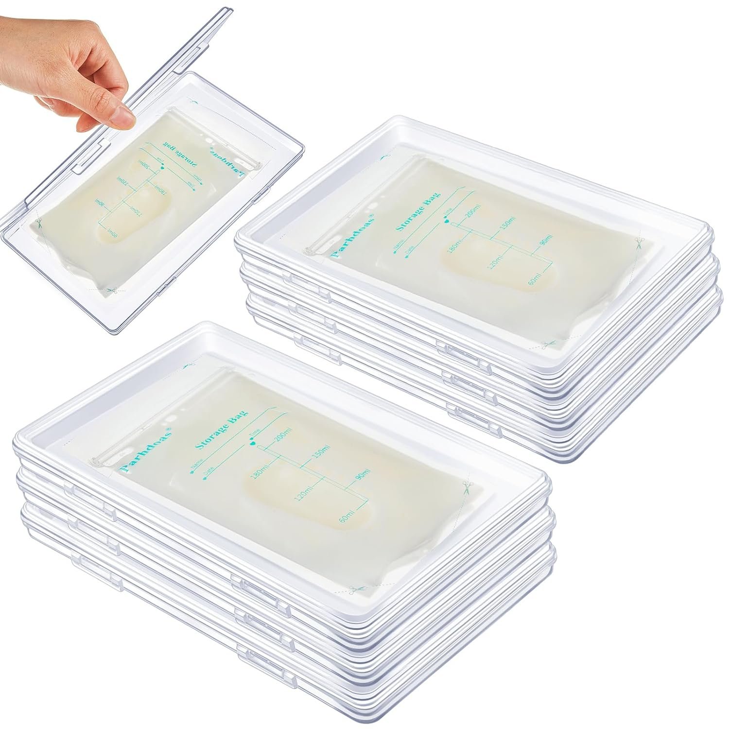 Hushee 12 Pcs Clear Flat Breast Milk Freezer Storage Organizer Space Saving Breastmilk Storage Breastmilk Freezer Tray Breastfeeding Bag Organization, 7.87 x 4.72 x 0.67 in
