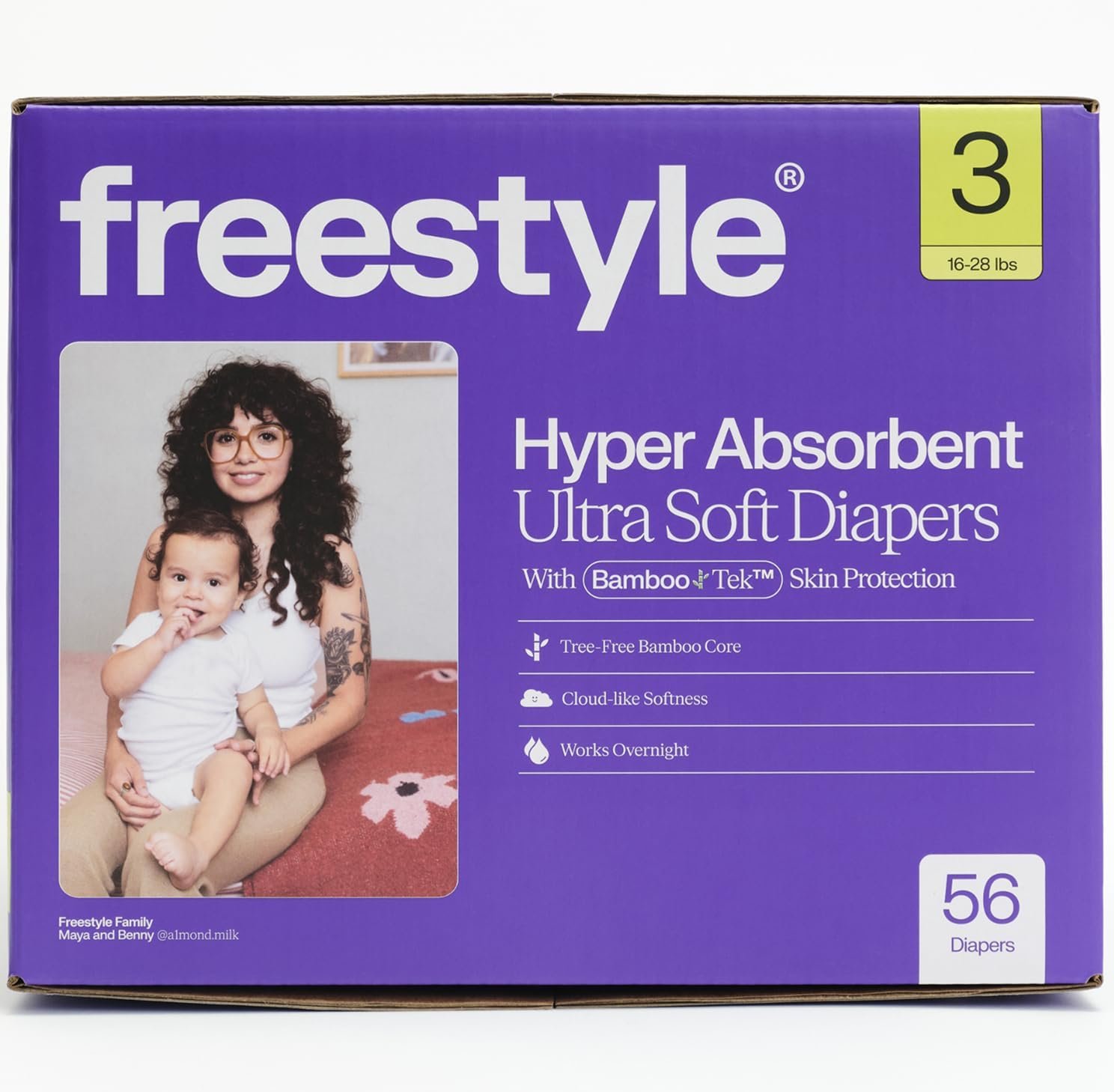 Freestyle BambooTek Diapers – (Size 3) Hyper Absorbent & Non-Toxic – Disposable Diapers for Sensitive Skin – Ultra Soft Diaper’s (16-28 lbs) – 56 Count