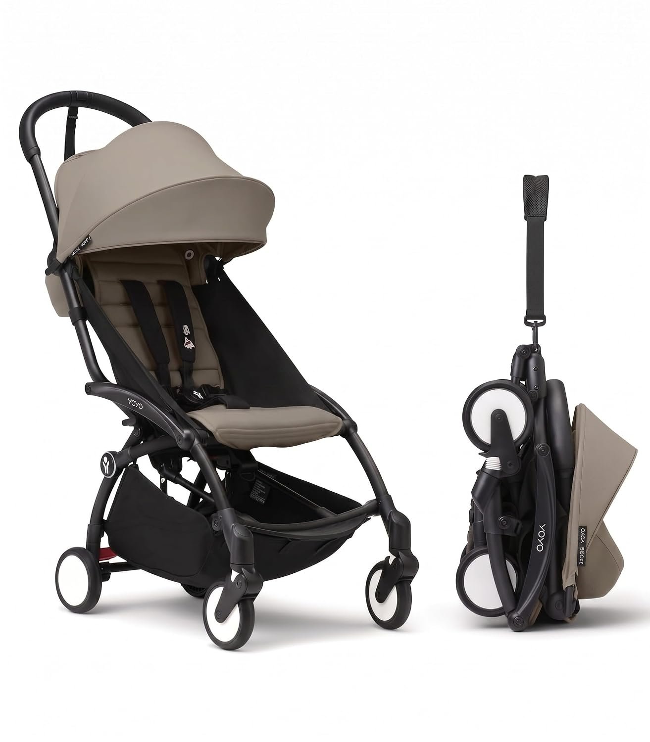 Stokke YOYO3 Stroller from 6 Months – Includes Black Frame/Taupe Seat Cushion + Canopy – Folds in & Out in a Flash – Light & Compact – Carry-On Compatible