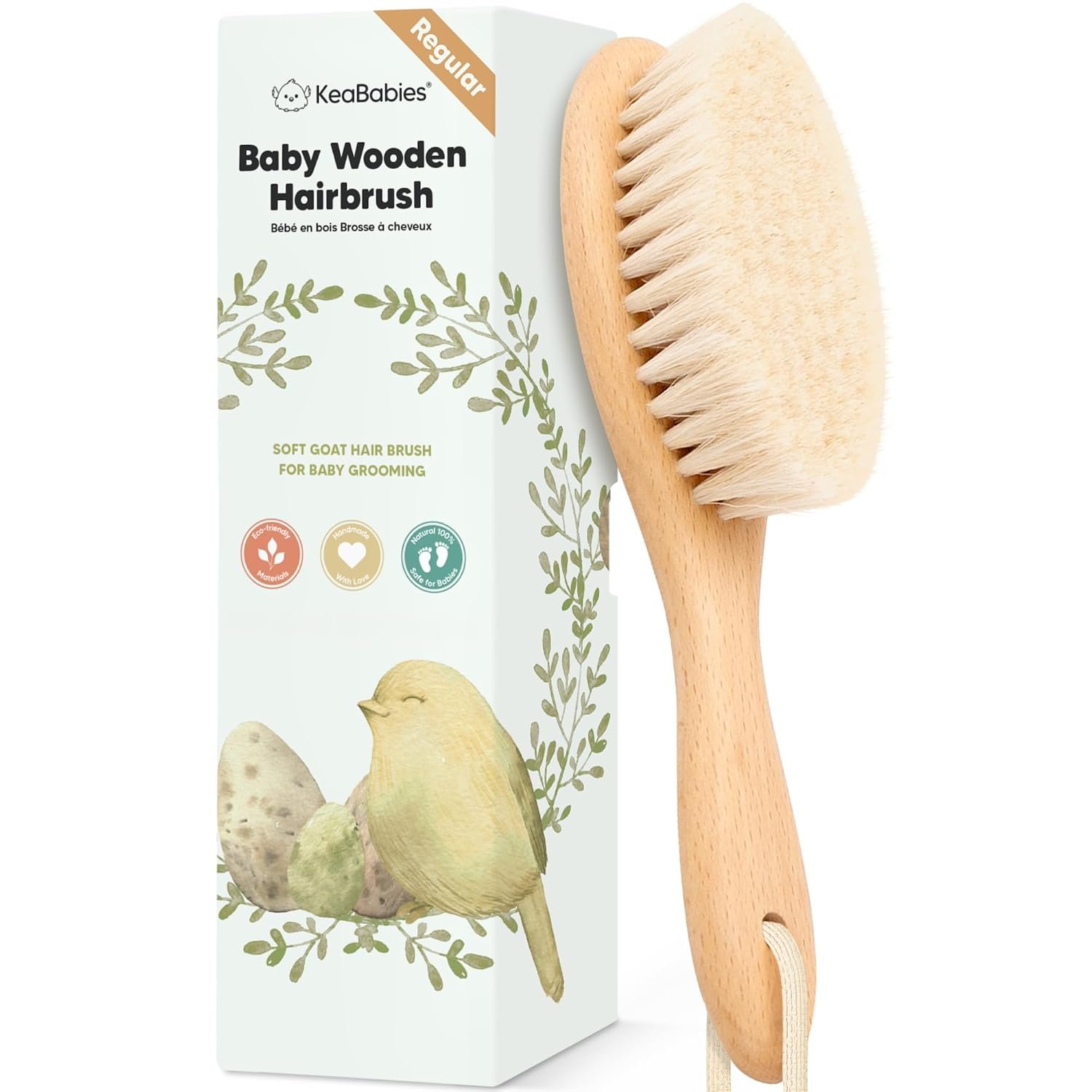 Wooden Baby Hair Brush for Toddler Girls, Boys – Infant Cradle Cap Brush, Newborn Baby Comb, Soft Goat Bristles Comb for Newborn Girl, Boy Hair, Scalp, Styling, Bath Essentials(Walnut, Regular)