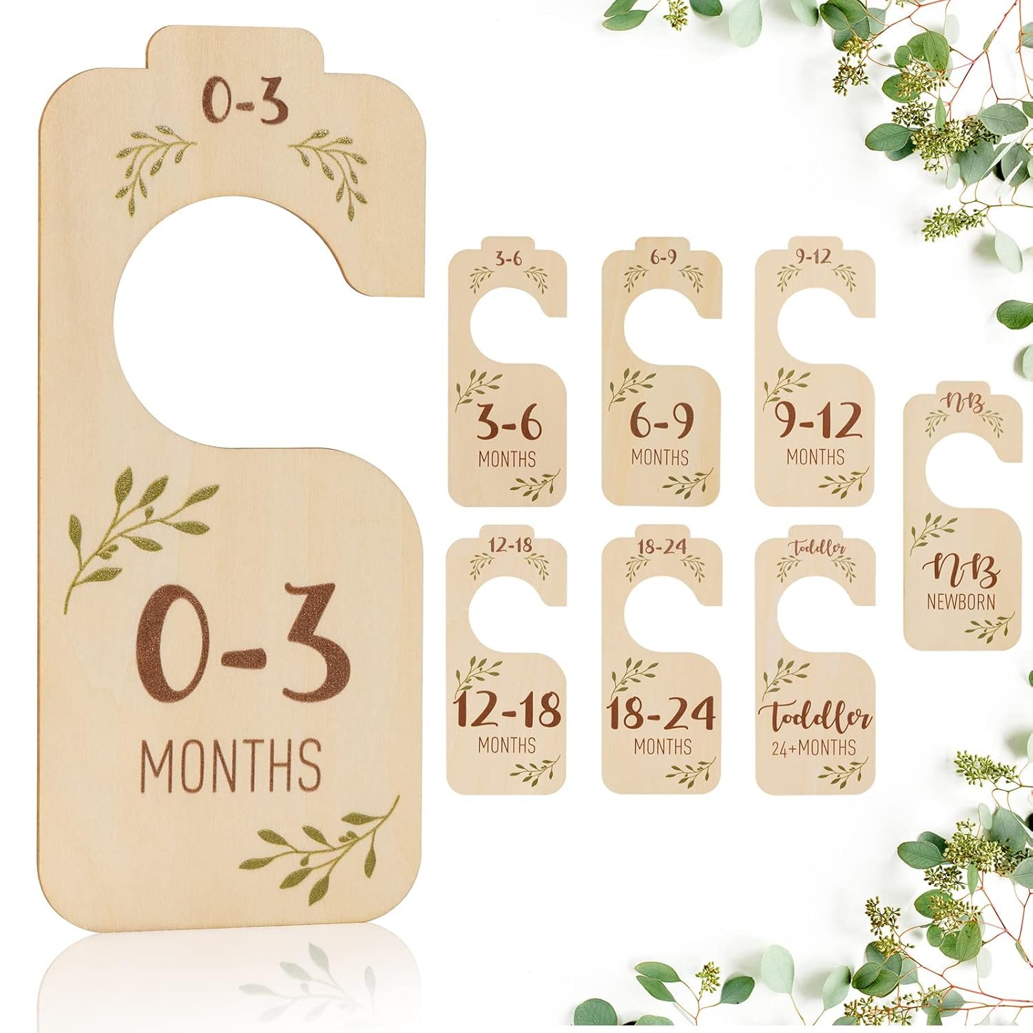 Baby Closet Dividers for Clothes Organizer – Set of 8 Beautiful Wooden Double-Sided Baby Clothes Size Hanger Organizer from Newborn to 24 Months for Boho Nursery Decor