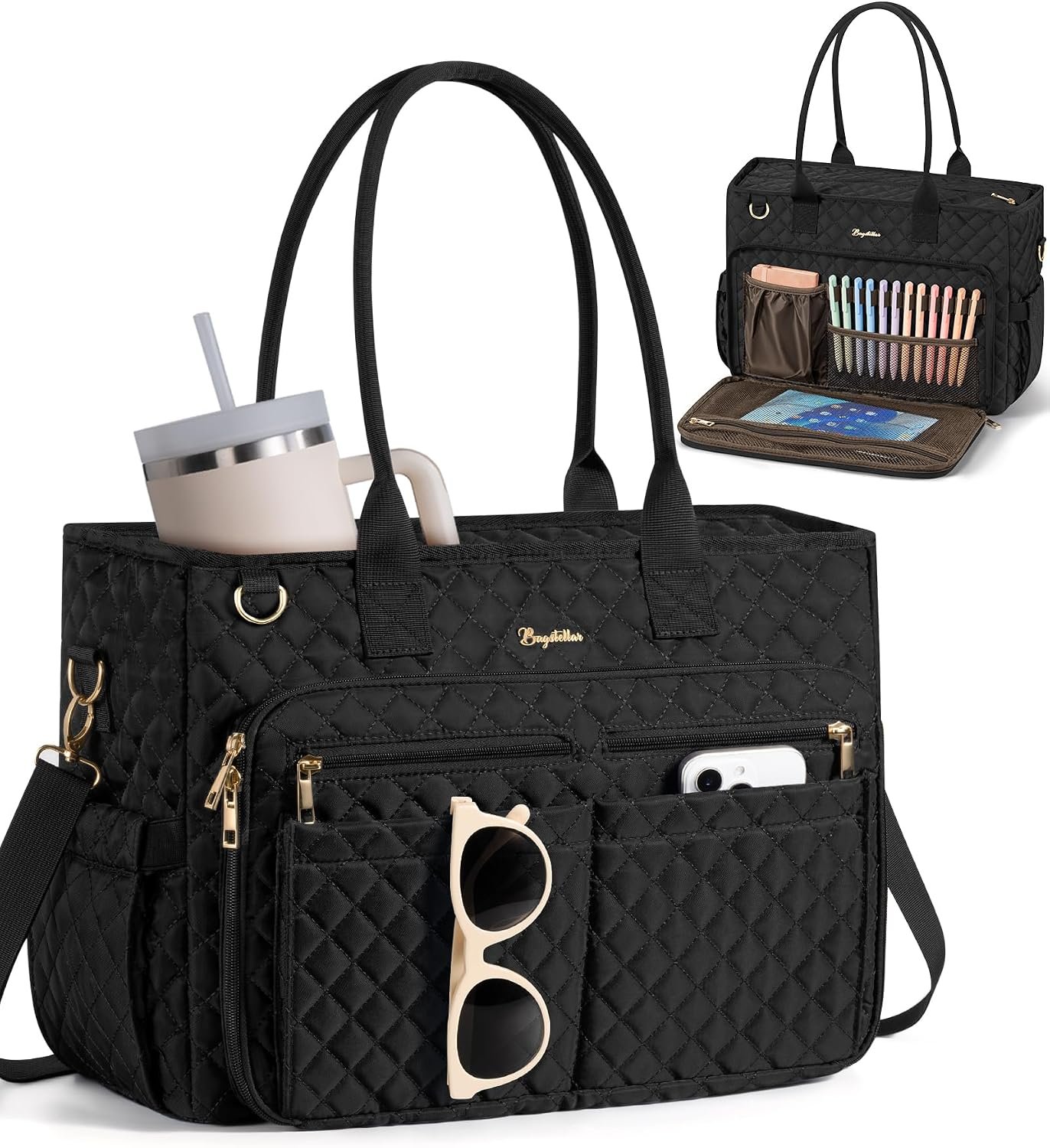 Bagstellar Teacher Bags for Women, 15.6 inch Laptop Work Tote Bag Quilted Nurse Bible Computer Shoulder Bag for School Travel | Dream Tote Work Bag