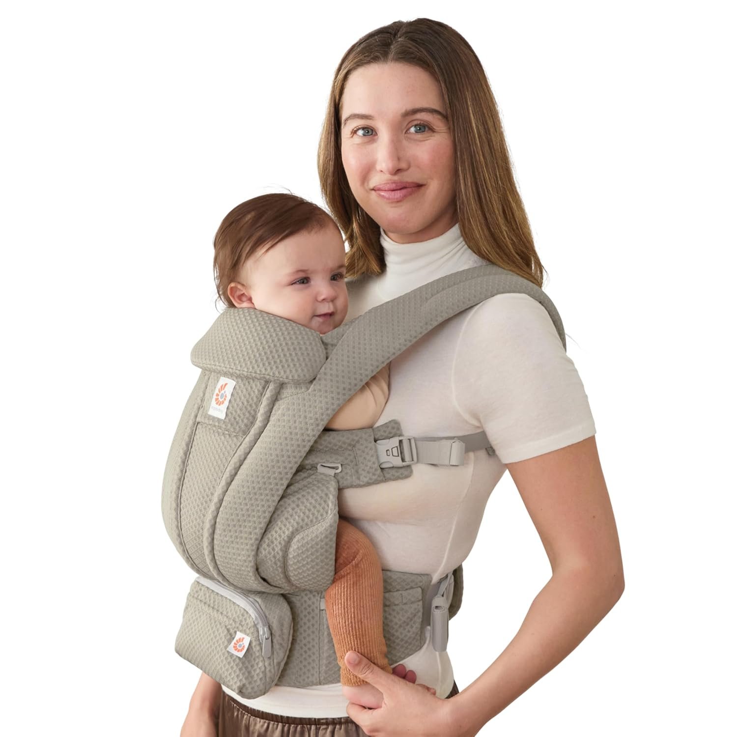 Ergobaby Omni Deluxe Baby Carrier for Newborn to Toddlers 0-48 Months (7-45 lbs) – 4-Position Breathable Mesh Baby Carrier with Ergonomic Support, Storage Pockets, and Sun Hood – Soft Olive