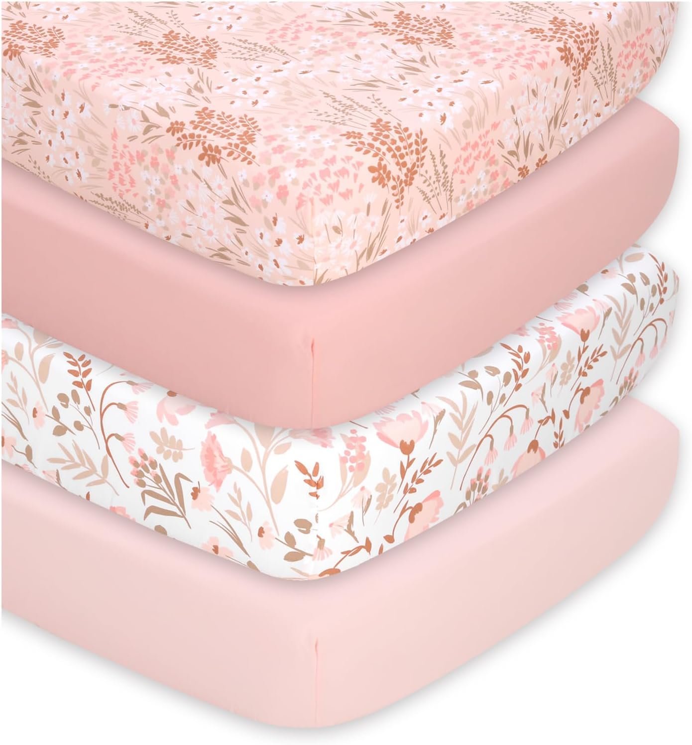 The Peanutshell 4-Pack Fitted Crib Sheet Set – Super Soft & Breathable Baby Girl Crib Sheets, Nursery Decor, Fit for Standard Mattress Cover- Whimsical Floral