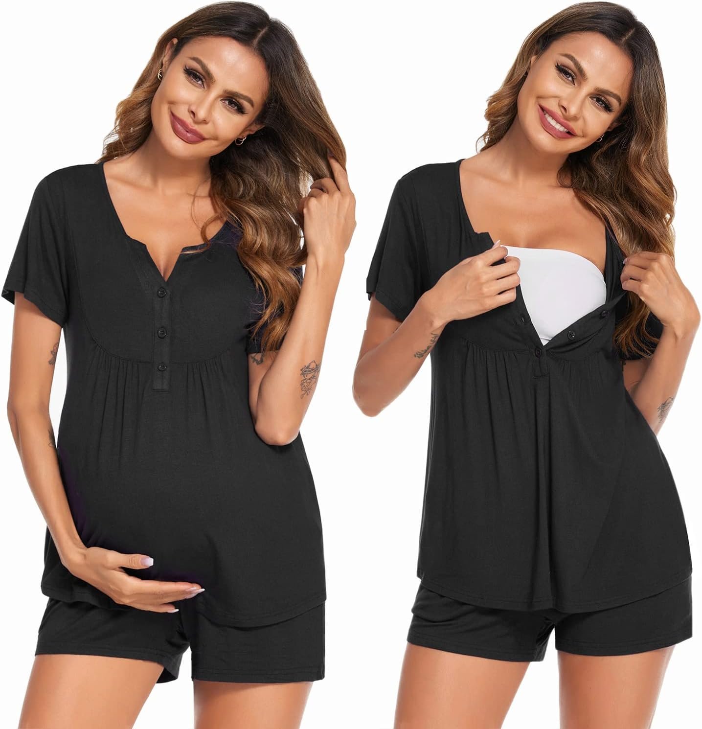 Ekouaer Women’s Maternity Nursing Pajama Sets Short Sleeve Postpartum Pajamas Breastfeeding Pregnancy Clothes