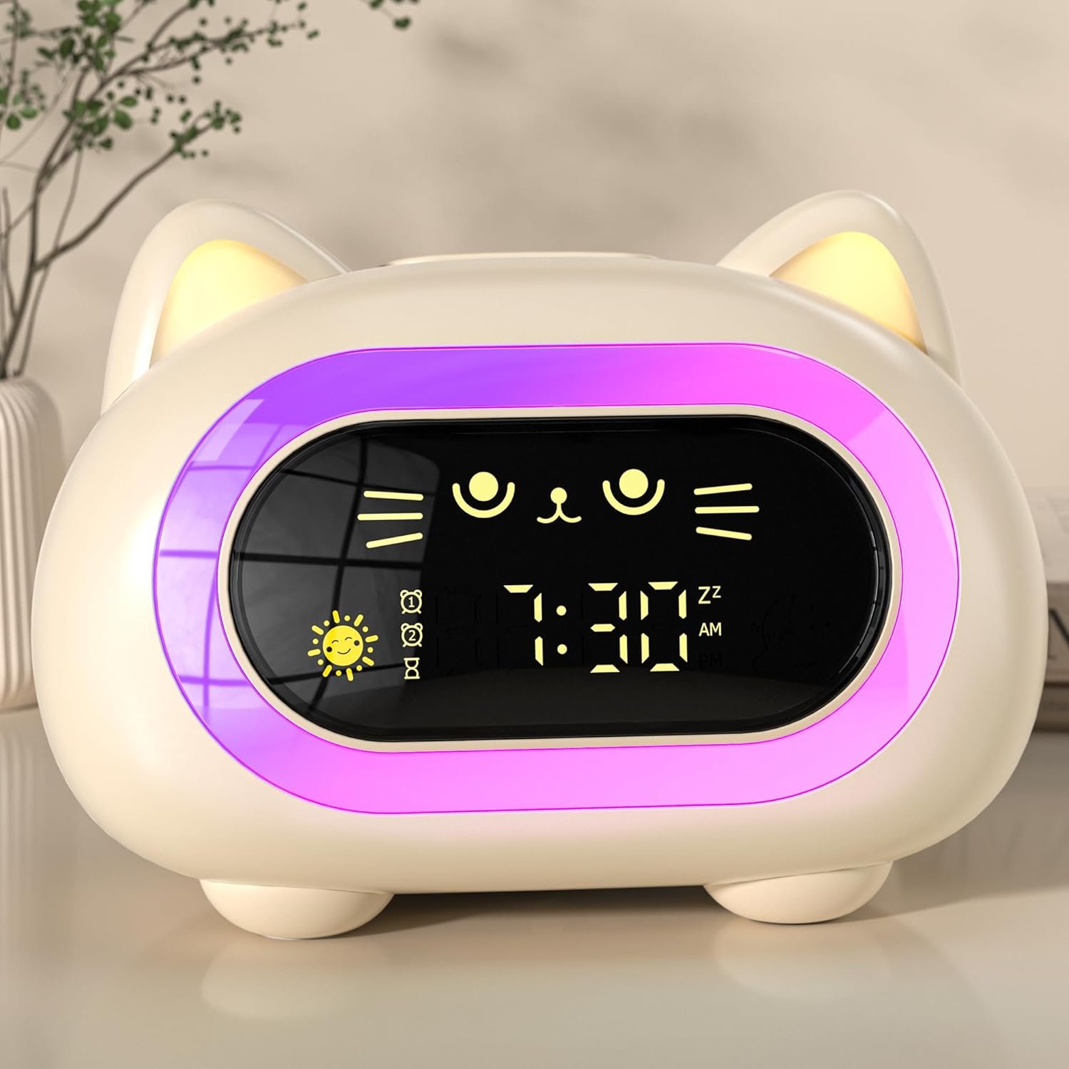 ANALOI Alarm Clock for Kids, Ok to Wake Clock for Kids with Eye Protection Sleep Training Auto Off Feature 10 Night Light Dual Alarm, Kids Alarm Clock Cute Cat Gifts for Girls