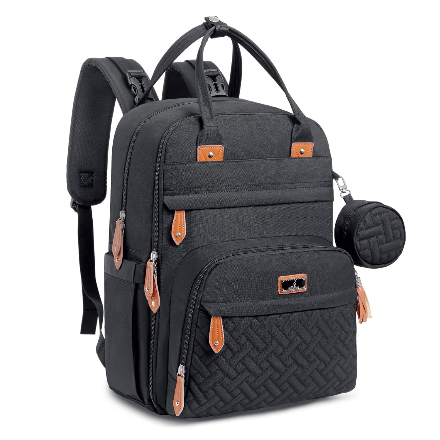 BabbleRoo Diaper Bag Backpack – Baby Essentials Travel Tote – Multi Function Water Resistant Diaper Bag, Travel Essentials Baby Bag with Changing Pad, Stroller Straps & Pacifier Case – Unisex, Black