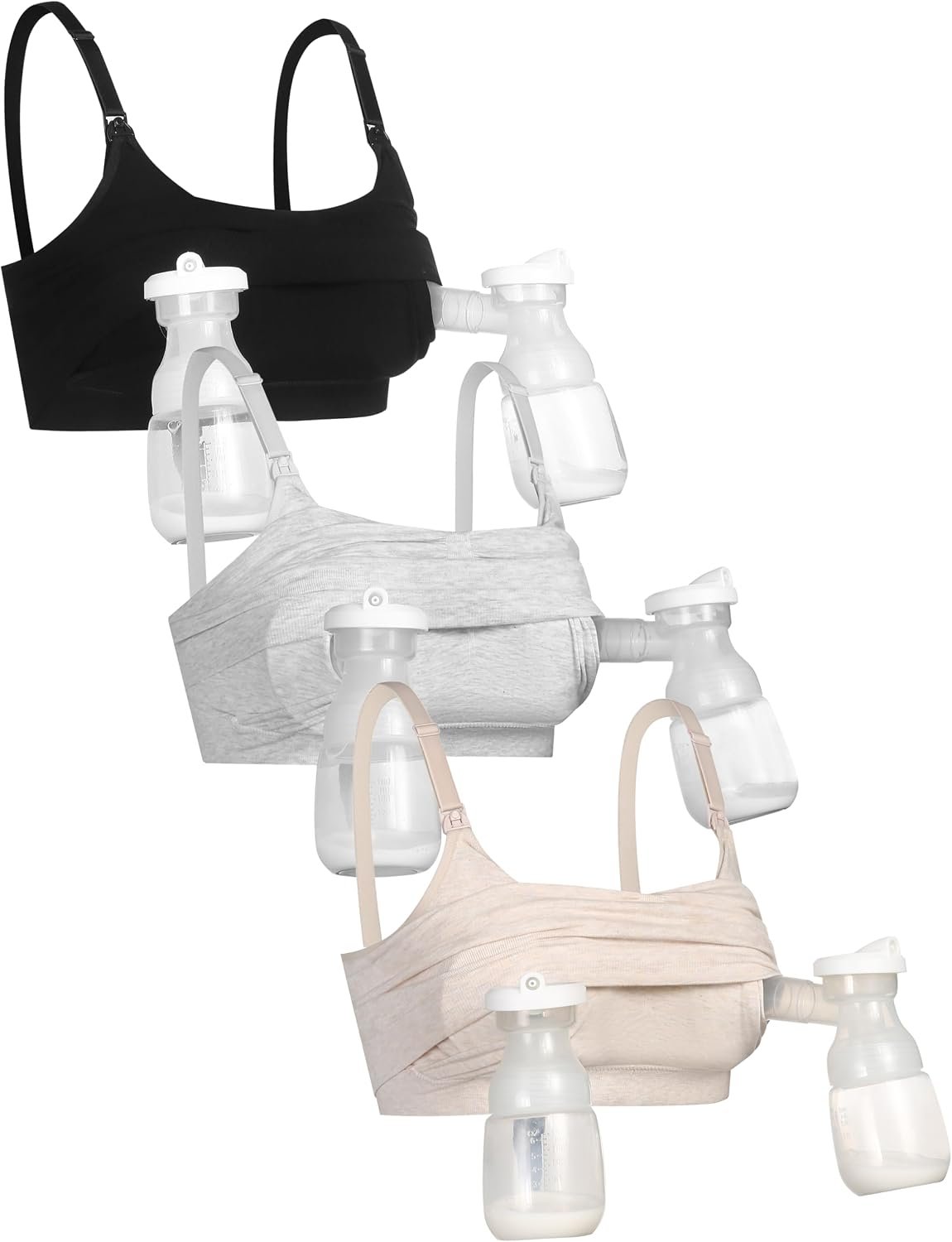 GXXGE 3Pack Hands Free Pumping Bra, Adjustable Pumping & Nursing Bra with EasyClip for All Breast Pumps Cotton Sleep Bra