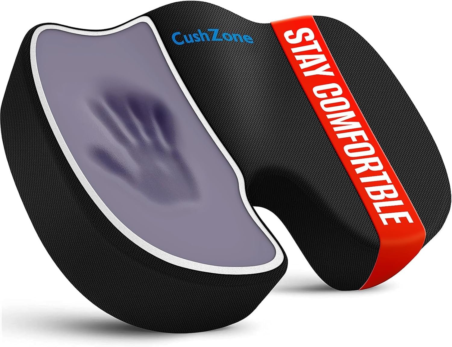 CushZone Seat Cushion – Memory Foam Office Chair Cushion for Sciatica, Tailbone & Back Pain Relief – Orthopedic Coccyx Pillow for Car, Airplane, Pregnancy & Long Sitting at Work, Black