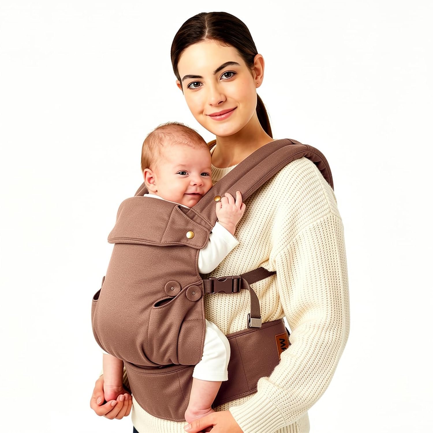 Baby Carrier for Newborn to Toddler-7-45 lbs 0-36 Months Versatile & Adjustable Linen Carrier with Front Pocket Headrest Support for Moms, Dads,Coffee