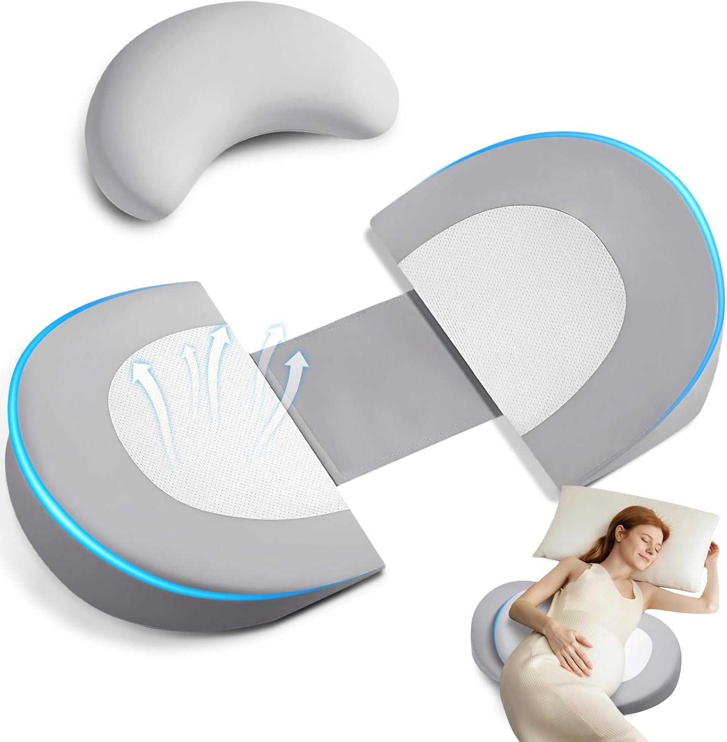 Pregnancy Pillow Wedge for Belly Support, Maternity Pillow for Pregnant Women Adjustable Memory Foam Pregnancy Pillow Support for Back, Belly & Hip, Grey