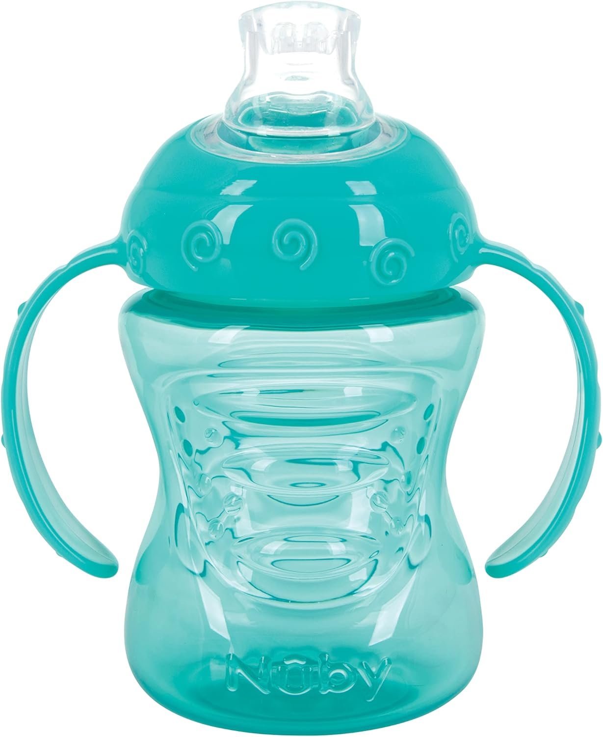 Nuby Grip N’ Sip Baby Sippy Cup – 8 oz – Baby Bottle to Training Sippy Cup – Soft Spout & East Grip Handles – 4+ Months – Aqua