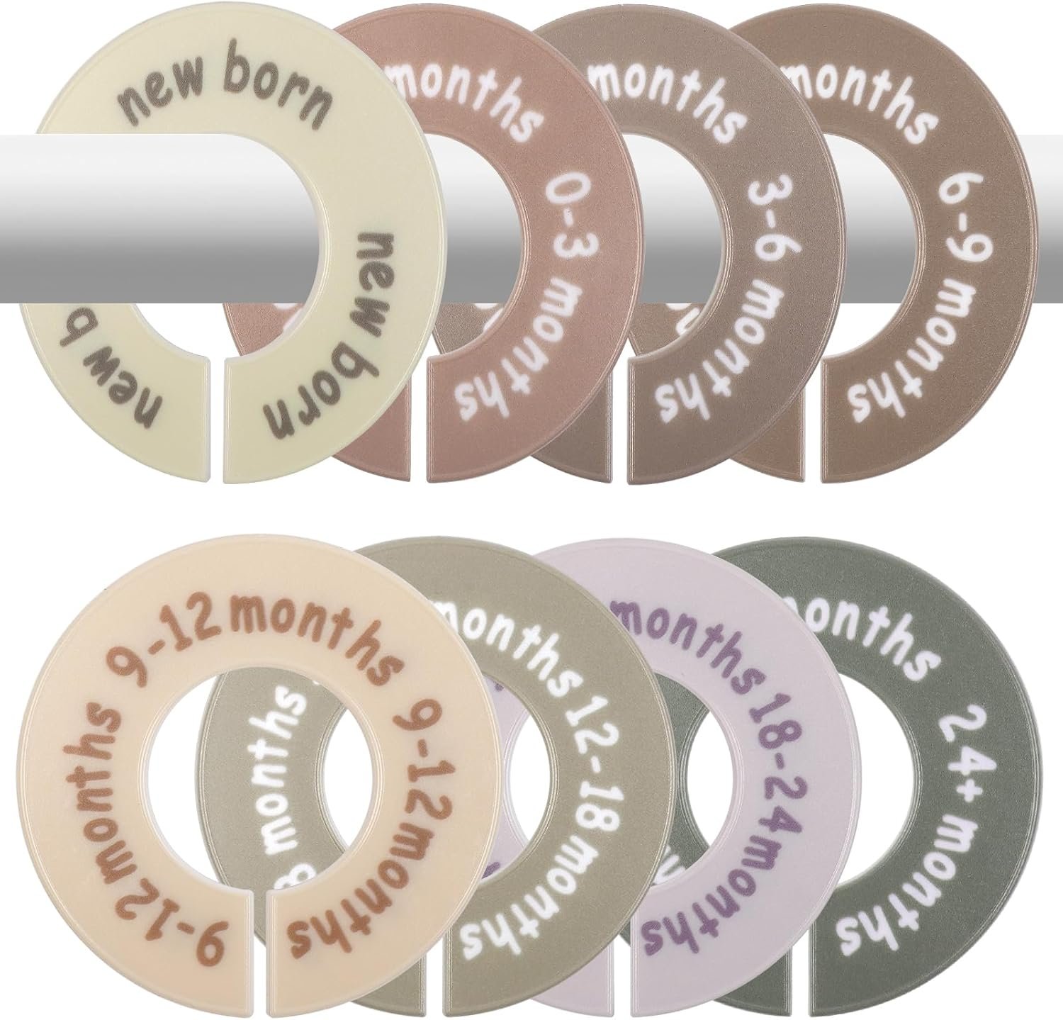 8 Pcs Baby Closet Dividers for Clothes, Round Baby Clothes Organizer, Baby Closet Organizer with Clear Size Labels, Fits Most Rods