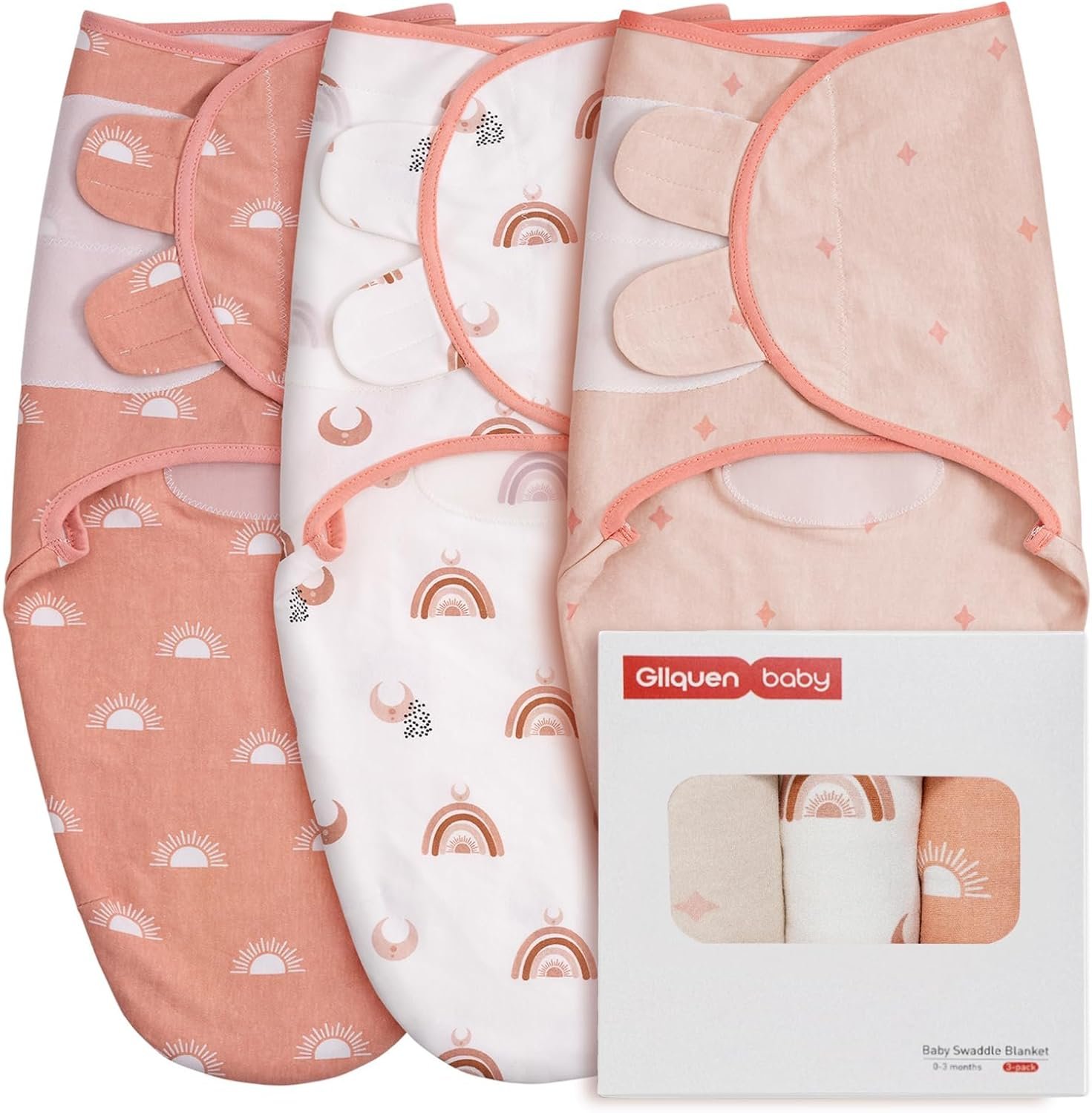GLLQUEN BABY Swaddles for Newborns Organic Cotton, Soft Baby Girl Swaddles 0-3 Months, Womb-Like Sleep Sack Wrap Nursery Swaddling Blankets Rainbow & Sunshine