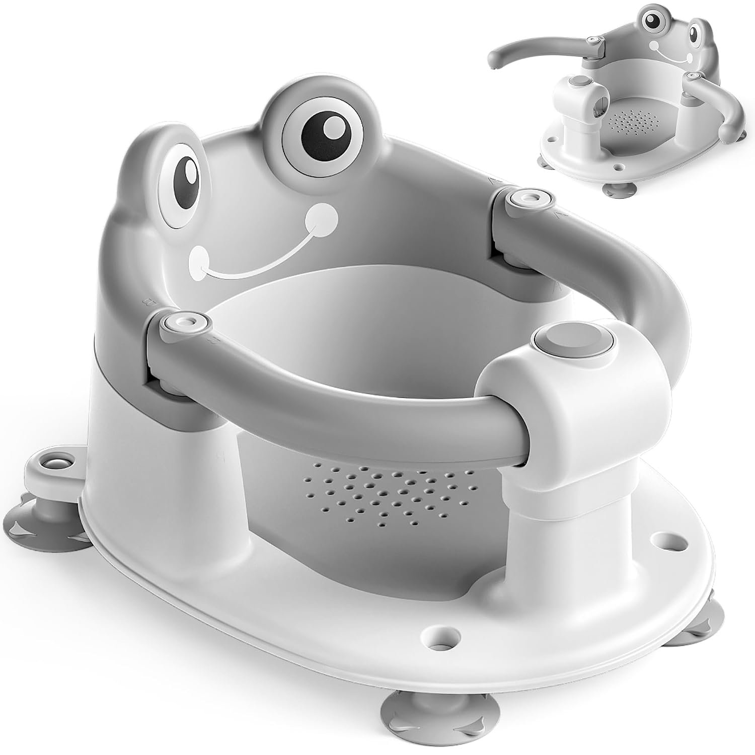 Baby Bath Seat for Babies 6 Months & Up – Toddler Bath Seats for Baby Sitting Up with 4 Suction Cups & Soft Cushion, Non-Slip Infants Shower Bathtub Chair for Newborn Boys Girls, Gray
