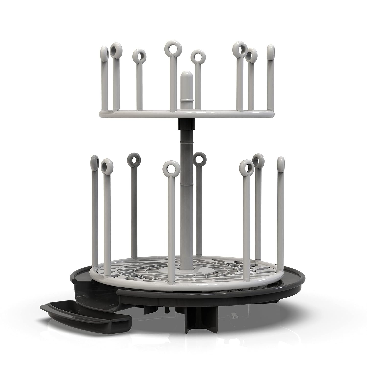 The First Years Spin Stack Bottle Drying Rack – Black – 2-Tier Rotating Countertop Drying Rack for Up to 16 Bottles – Baby Essentials for Everyday Use