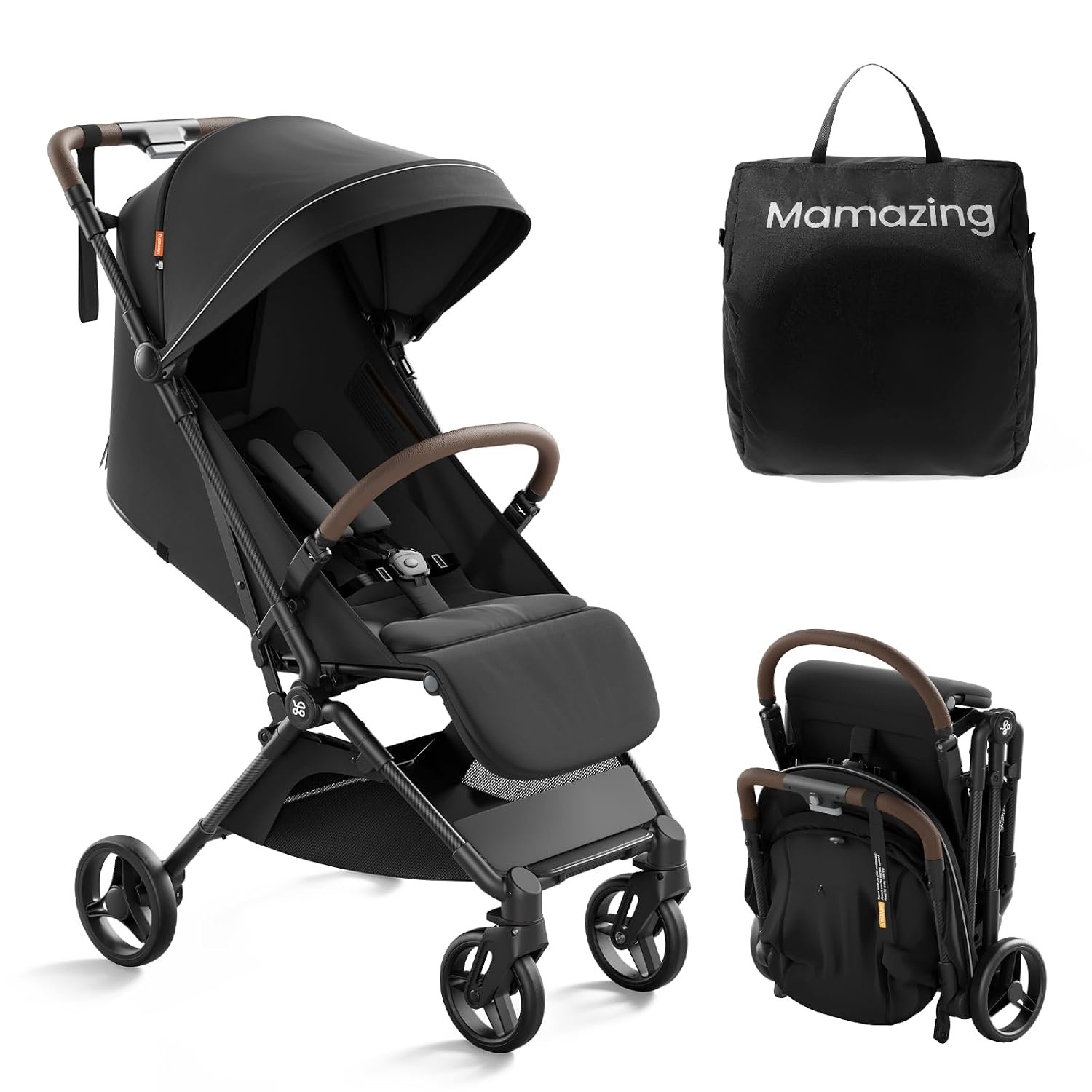 MAMAZING Ultra Air Lightweight Baby Travel Stroller with Carbon Fiber Frame, Compact & Airplane-Friendly, One-Handed Fold, 11.6 lbs, Perfect for Toddlers, Jet