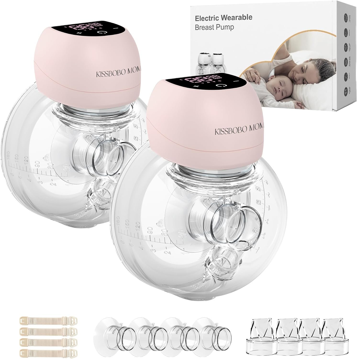 Wearable Breast Pump (ABP-1508PRO),4 Modes 12 Levels with LED Dispaly, Low Noise Painless Rechargeable Wireless Electrical (Pink 2PCS)
