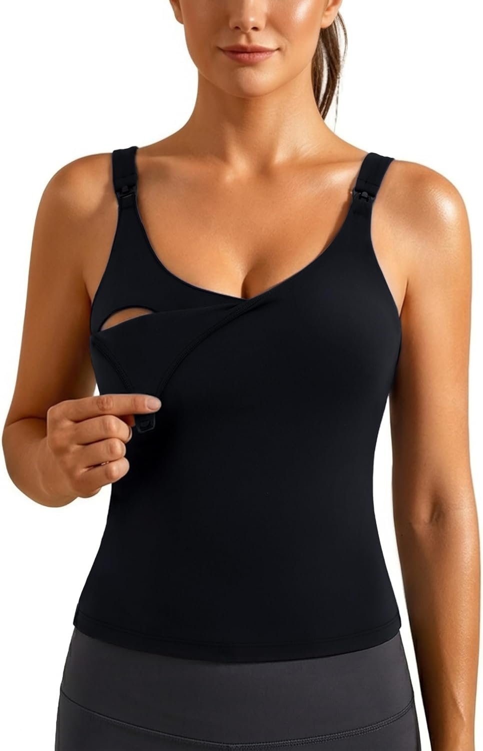Ecavus Nursing Tank Top with Built-in Bra – Nursing Bra for Breastfeeding Workout Longline Buttery Soft Nursing Sport Bra