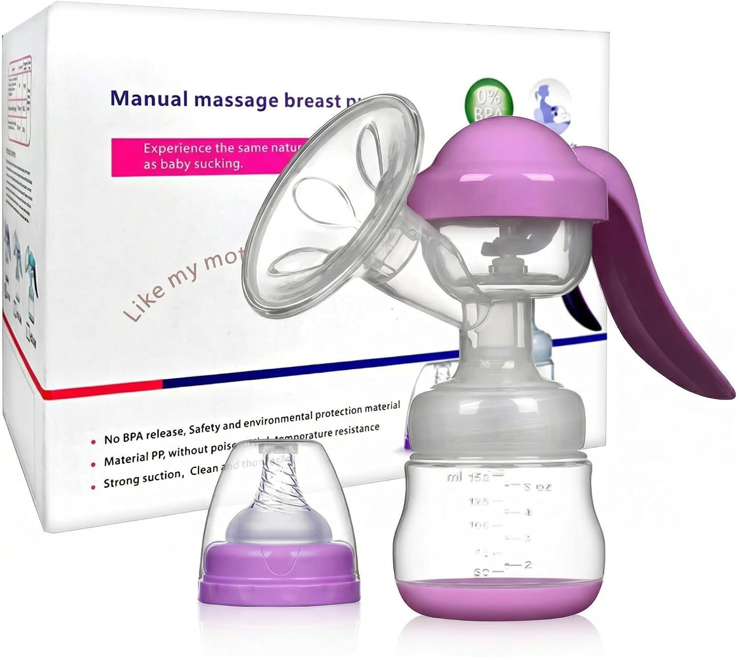 Manual Breast Pump – Adjustable Suction Silicone Hand Pump Breastfeeding, Small Portable Manual Breast Milk Catcher Baby Feeding Pumps & Accessories, Purple, Mother’s Day Gifts
