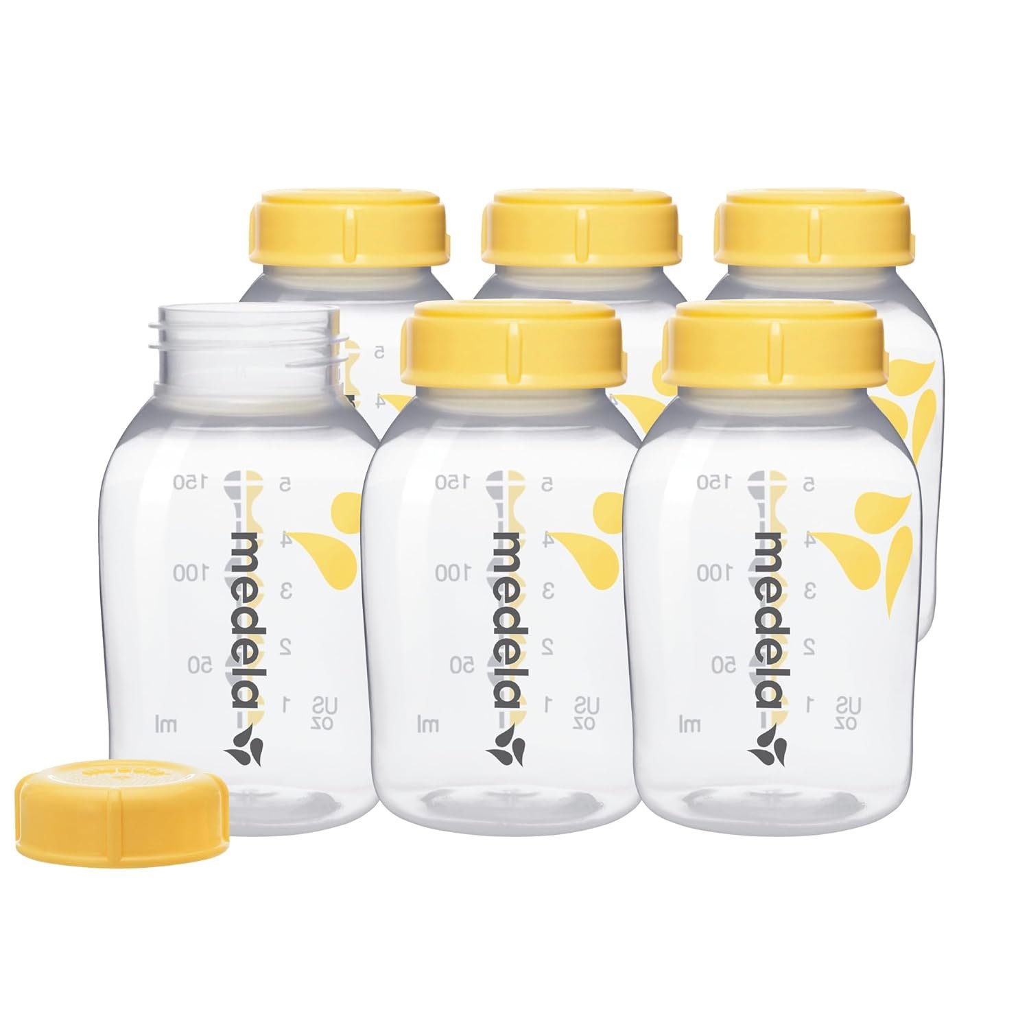 Medela Breast Milk Collection and Storage Bottles with Solid Lids – 6pk/5oz-150mL Breastmilk Container, Compatible Breast Pumps and Made Without BPA