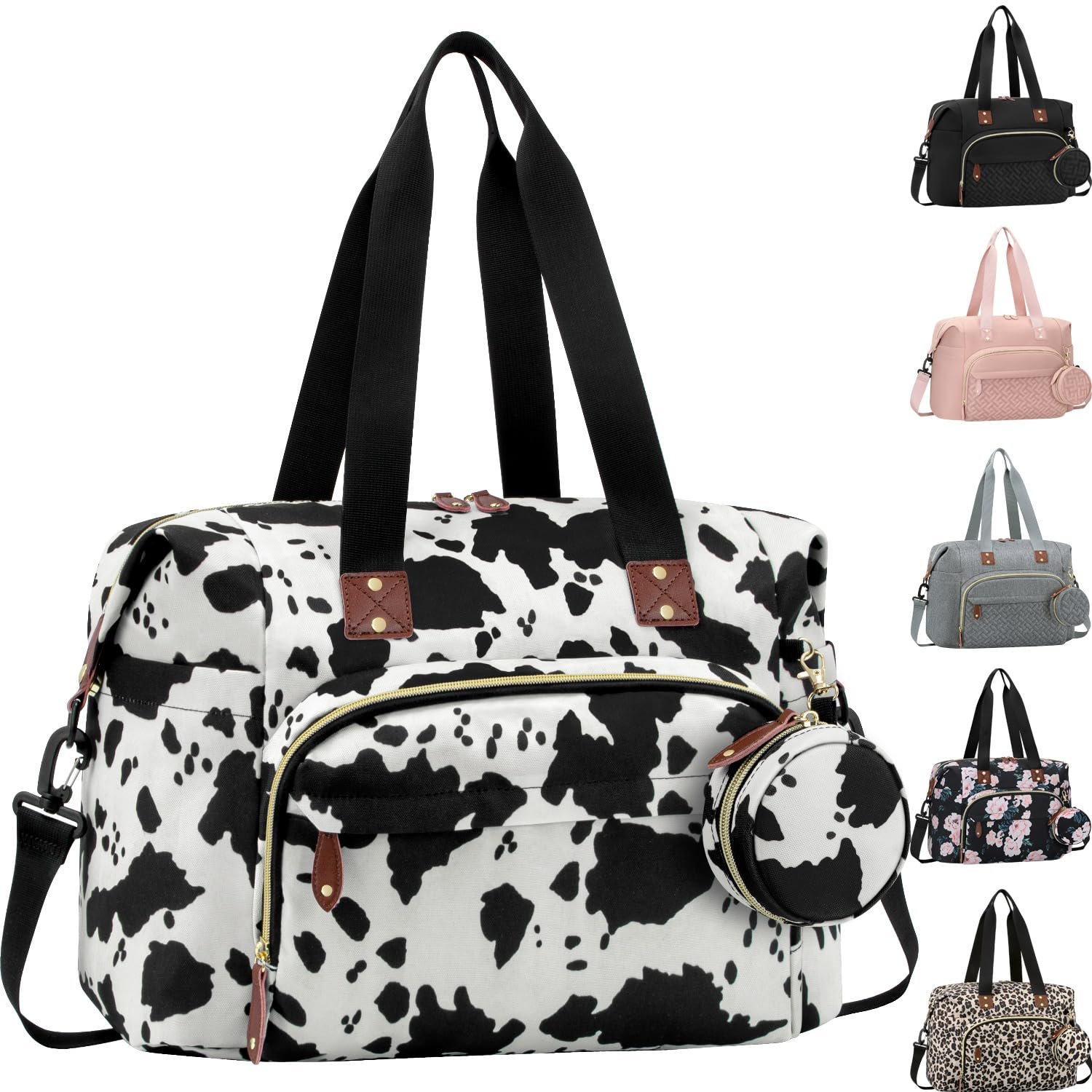 Tenot Diaper Bag Tote with Pacifier Case, Baby Bag for Women with Shoulder Straps, Travel Diaper Tote for for Mom and Dad Medium Size, Cow Print