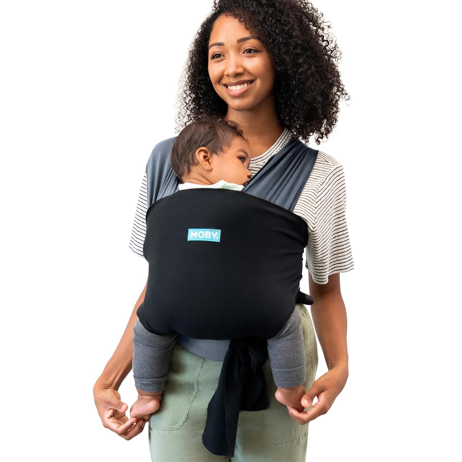 Moby Baby Wrap Carrier Easy-Wrap for Newborns to Toddlers (8-33lbs), Infant Sling Carrier, Lightweight & Hands Free Design for Mom and Dad, Adjustable for All Body Types (Charcoal/Black)
