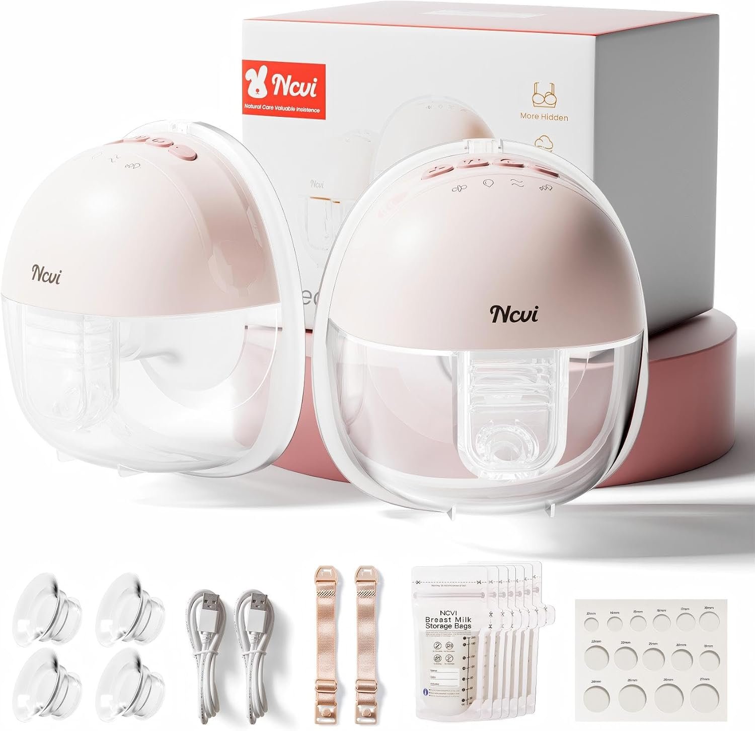 NCVI Wearable Breast Pump, Hands Free Electric Breast Pump with 4 Modes & 9 Levels Suction, Portable Breast Pump Ultra Quiet